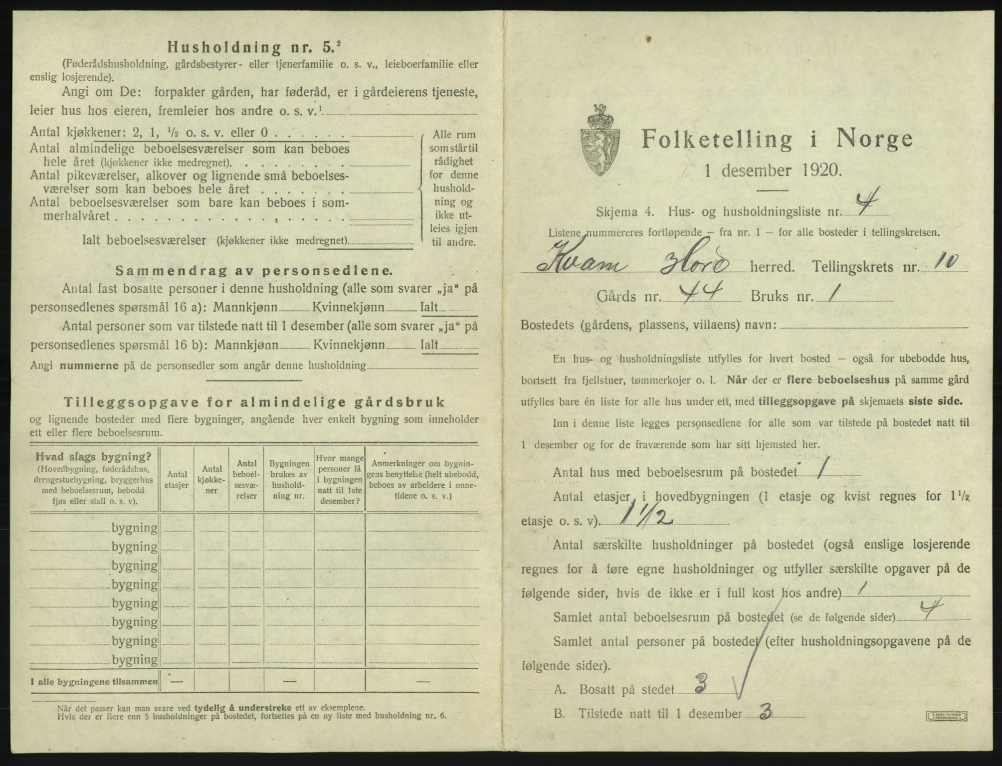 SAB, Folketelling 1920 for 1238 Kvam herred, 1920, s. 845