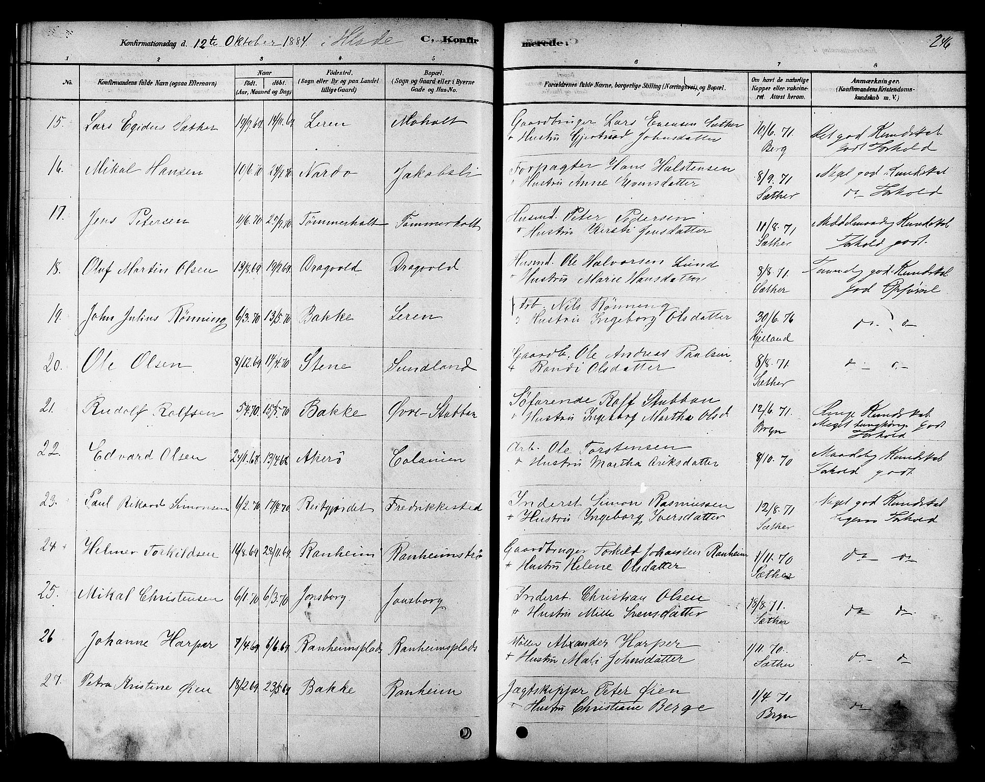 Ministerialprotokoller, klokkerbøker og fødselsregistre - Sør-Trøndelag, SAT/A-1456/606/L0294: Ministerialbok nr. 606A09, 1878-1886, s. 246