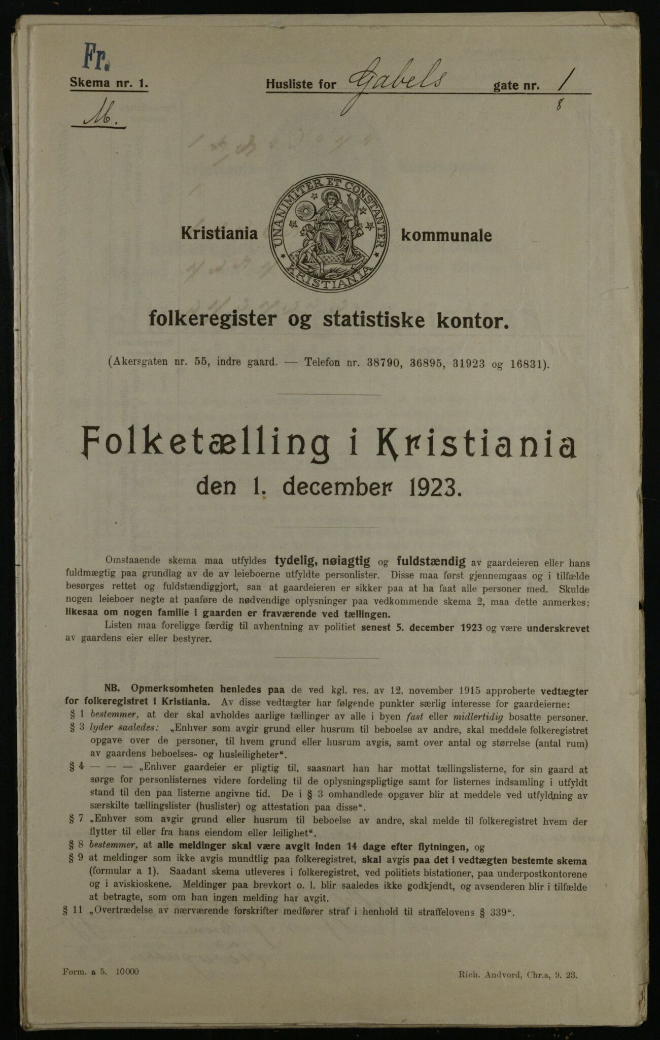 OBA, Kommunal folketelling 1.12.1923 for Kristiania, 1923, s. 31982