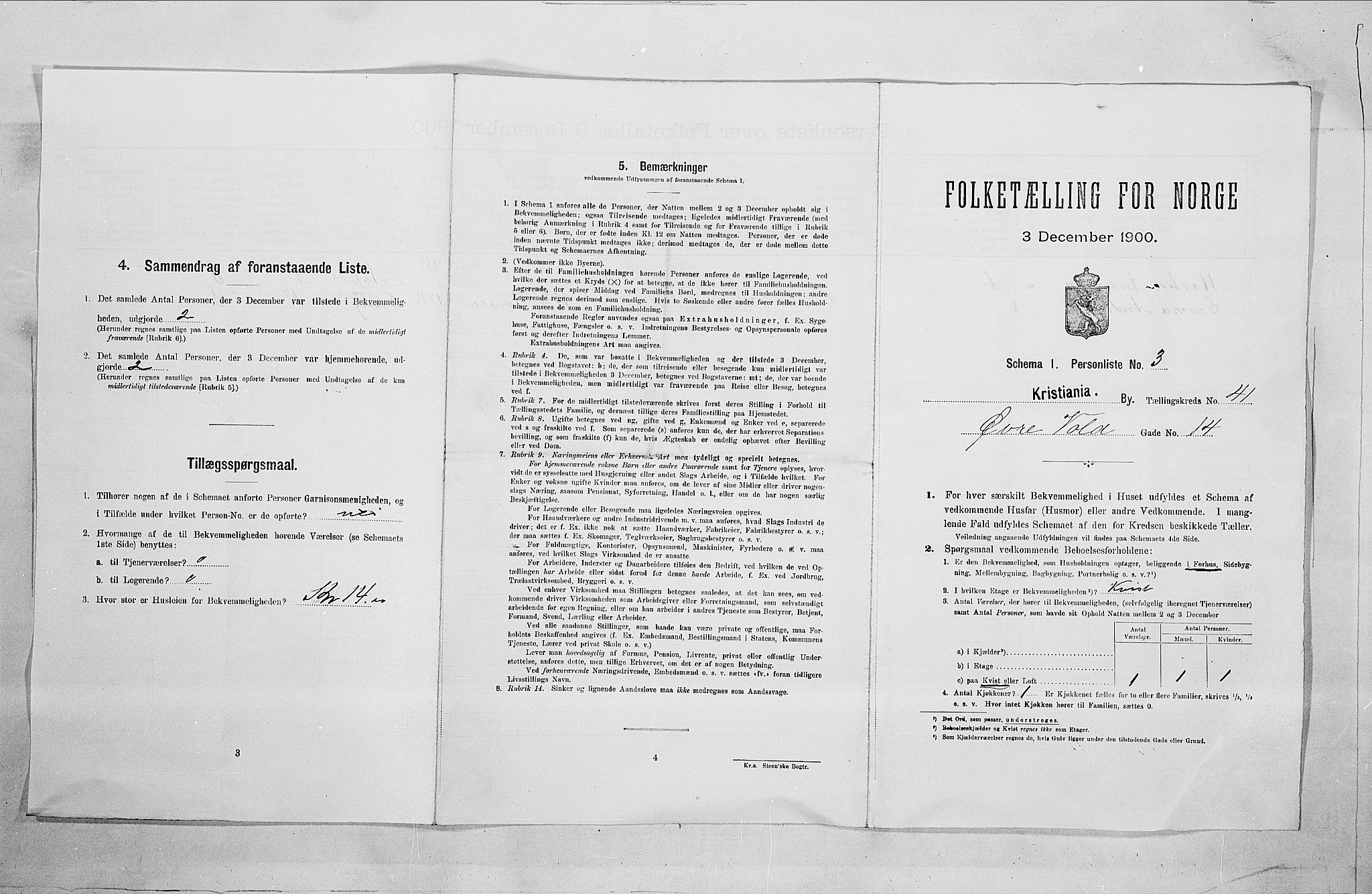 SAO, Folketelling 1900 for 0301 Kristiania kjøpstad, 1900, s. 116122