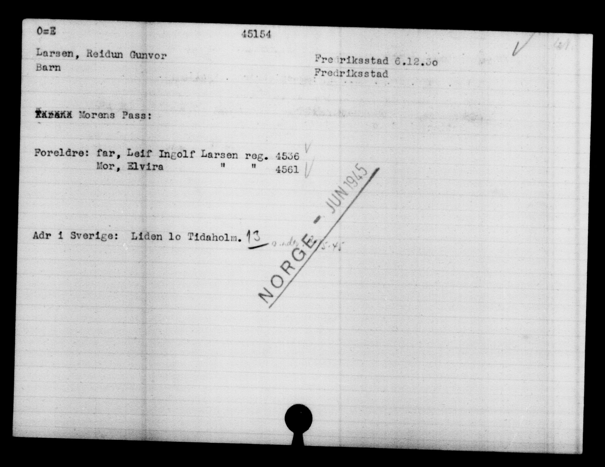 Utenriksstasjonene, Legasjonen i Stockholm, Flyktningkontoret, AV/RA-S-6753/V/Va/L0017: Kjesäterkartoteket, flyktninger med registreringsnr. 43400-46318, 1940-1945, s. 1833