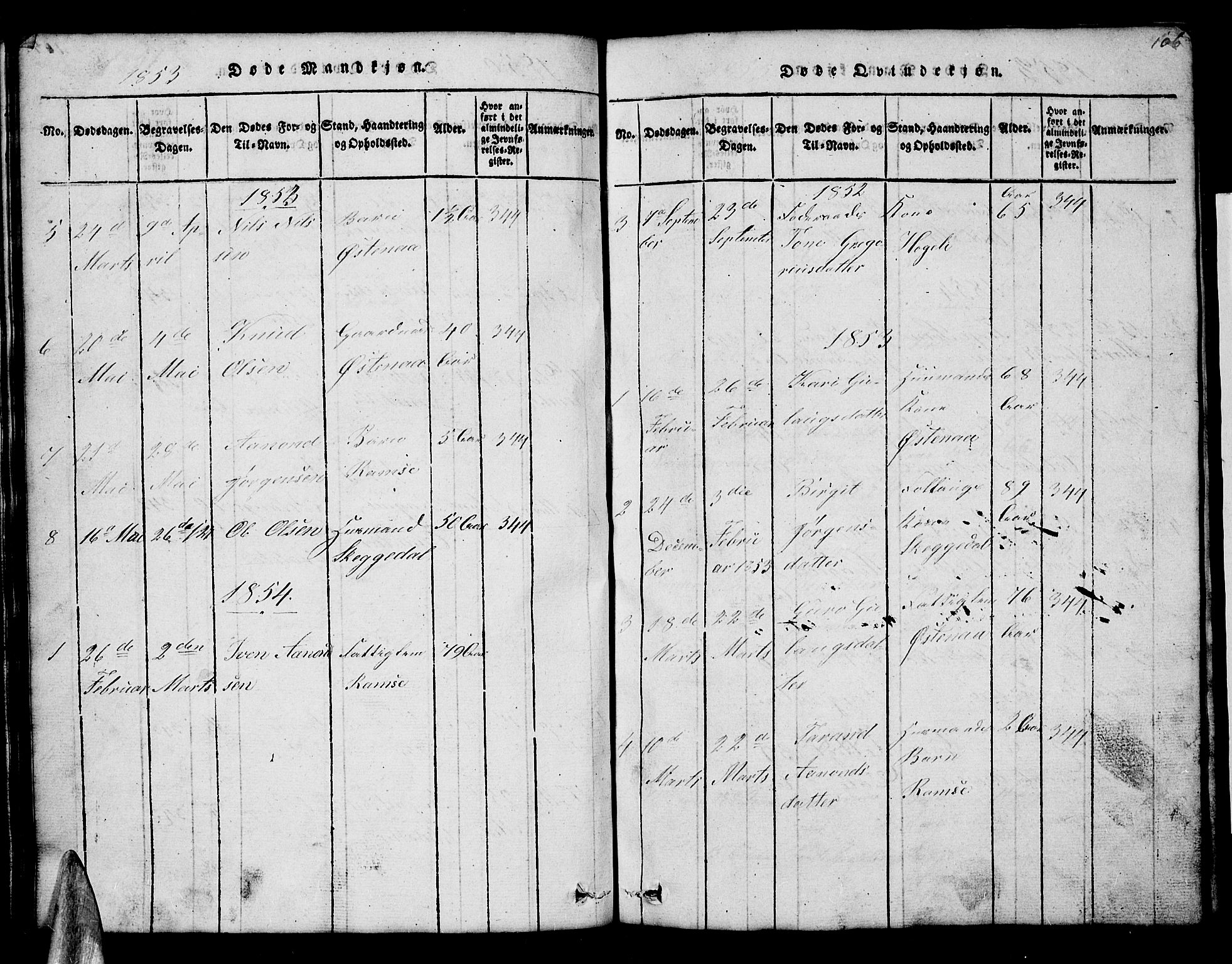 Åmli sokneprestkontor, SAK/1111-0050/F/Fb/Fbb/L0001: Klokkerbok nr. B 1, 1816-1889, s. 106