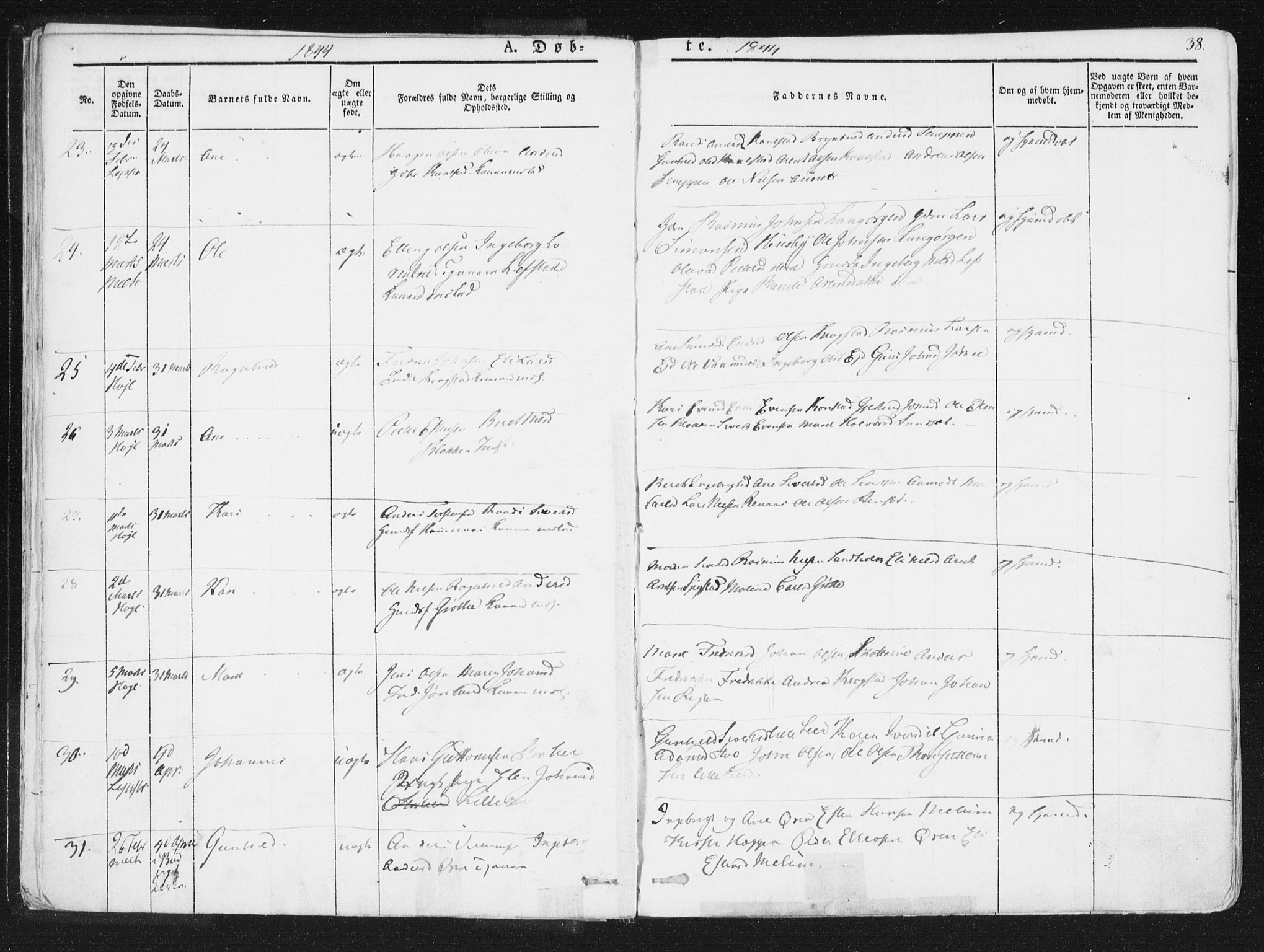 Ministerialprotokoller, klokkerbøker og fødselsregistre - Sør-Trøndelag, AV/SAT-A-1456/691/L1074: Ministerialbok nr. 691A06, 1842-1852, s. 38