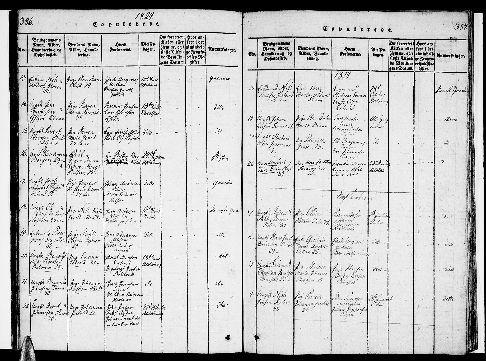 Ministerialprotokoller, klokkerbøker og fødselsregistre - Nordland, AV/SAT-A-1459/830/L0457: Klokkerbok nr. 830C01 /1, 1820-1842, s. 386-387