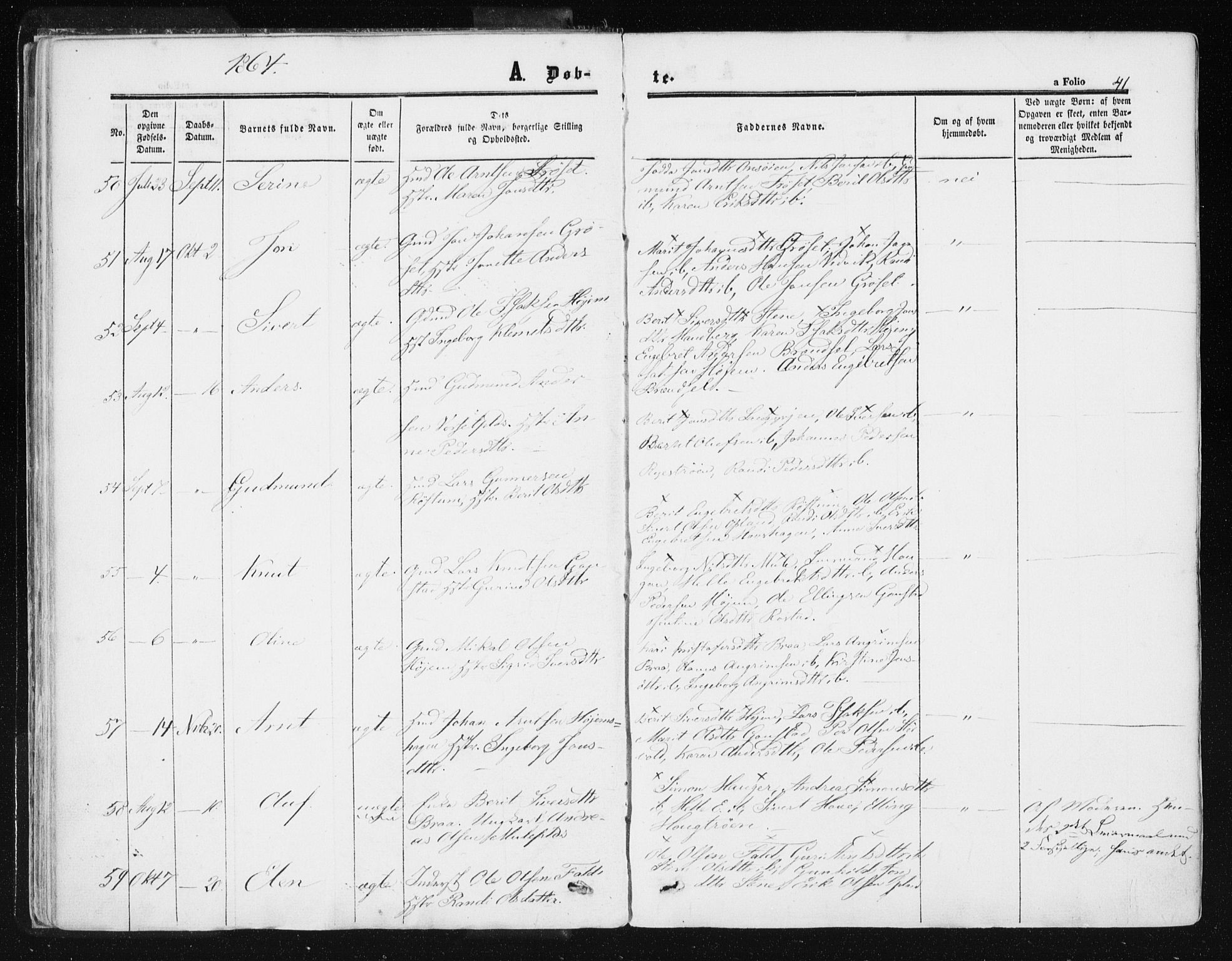 Ministerialprotokoller, klokkerbøker og fødselsregistre - Sør-Trøndelag, SAT/A-1456/612/L0377: Ministerialbok nr. 612A09, 1859-1877, s. 41