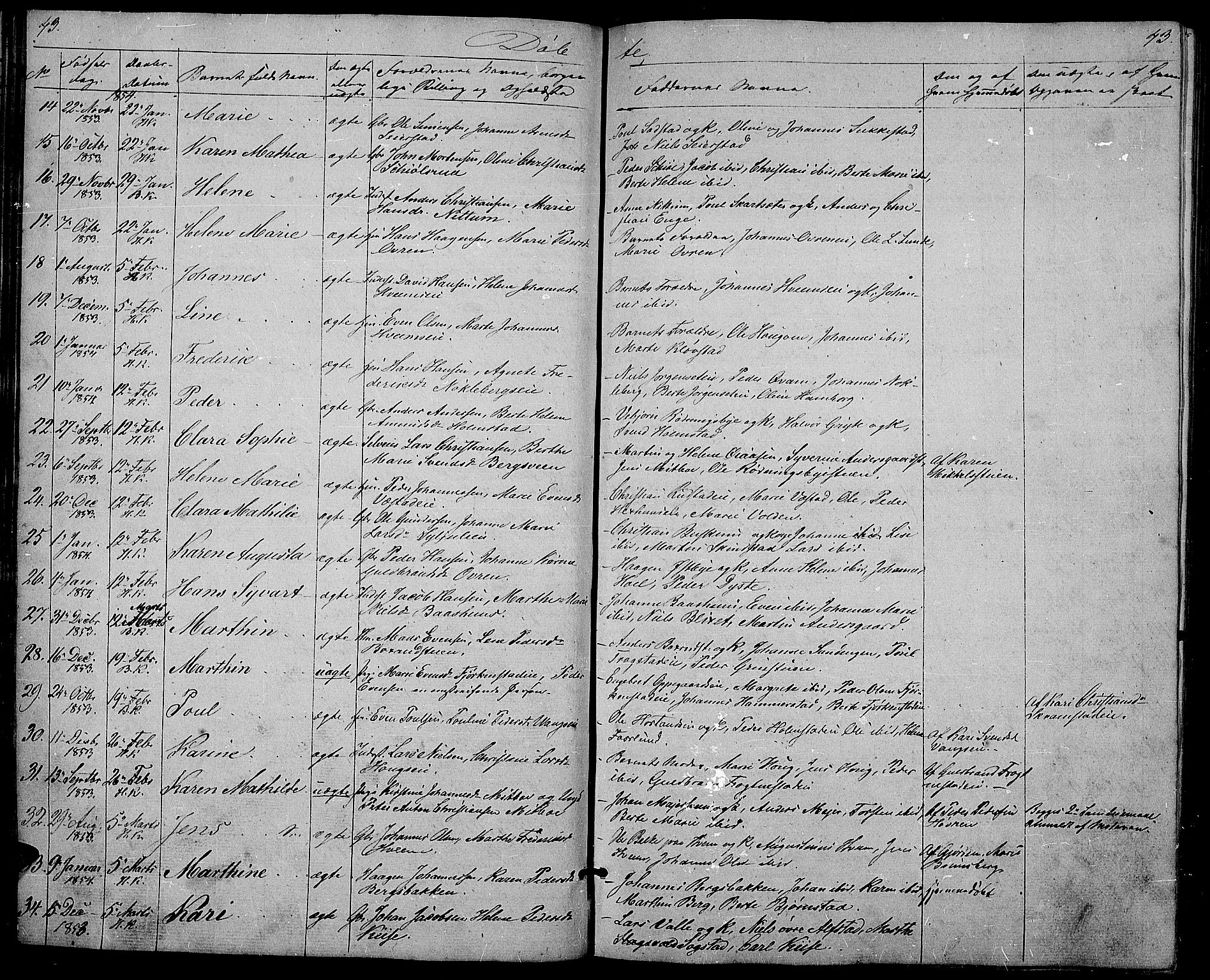 Østre Toten prestekontor, AV/SAH-PREST-104/H/Ha/Hab/L0003: Klokkerbok nr. 3, 1848-1857, s. 43