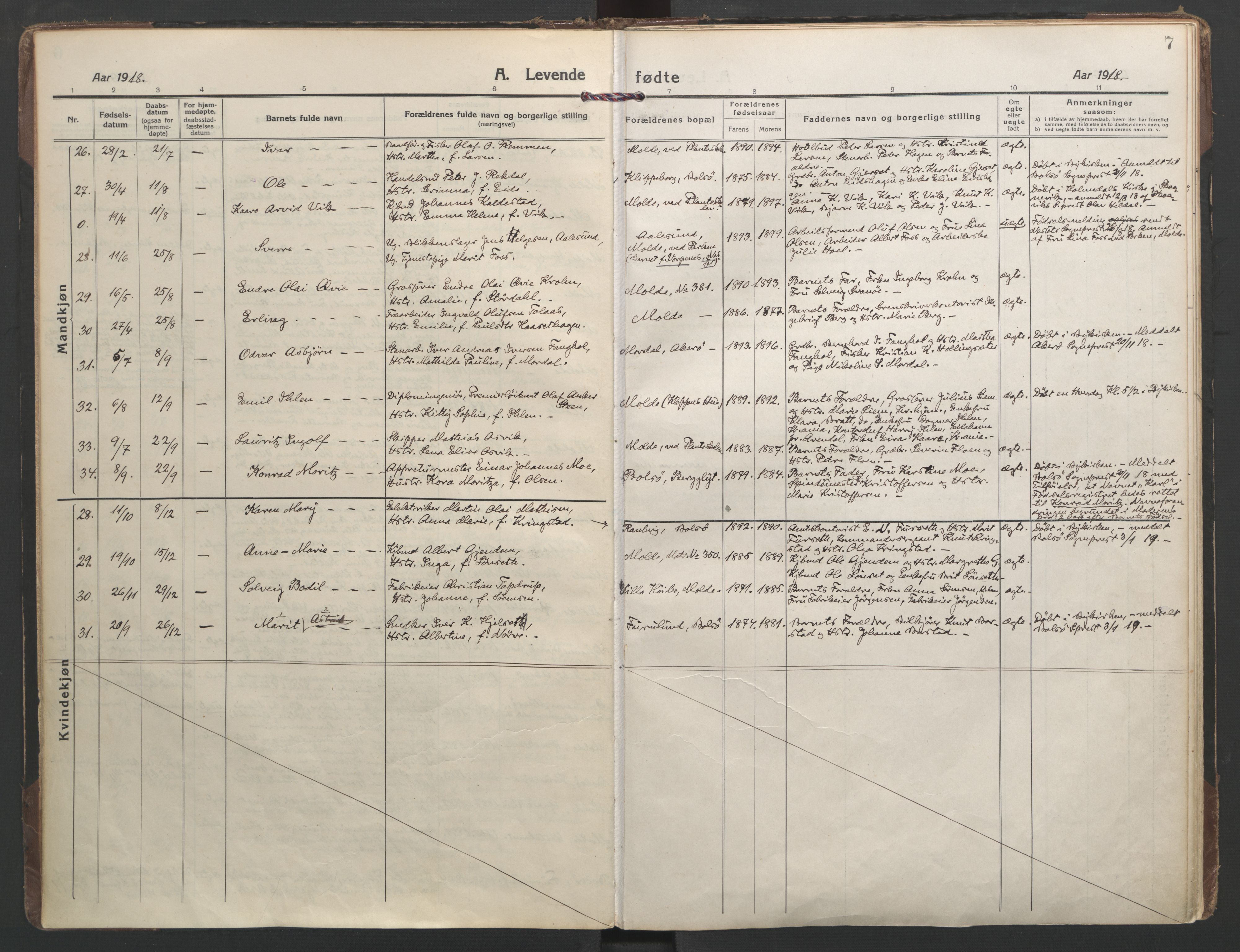 Ministerialprotokoller, klokkerbøker og fødselsregistre - Møre og Romsdal, AV/SAT-A-1454/558/L0696: Ministerialbok nr. 558A10, 1917-1929, s. 7