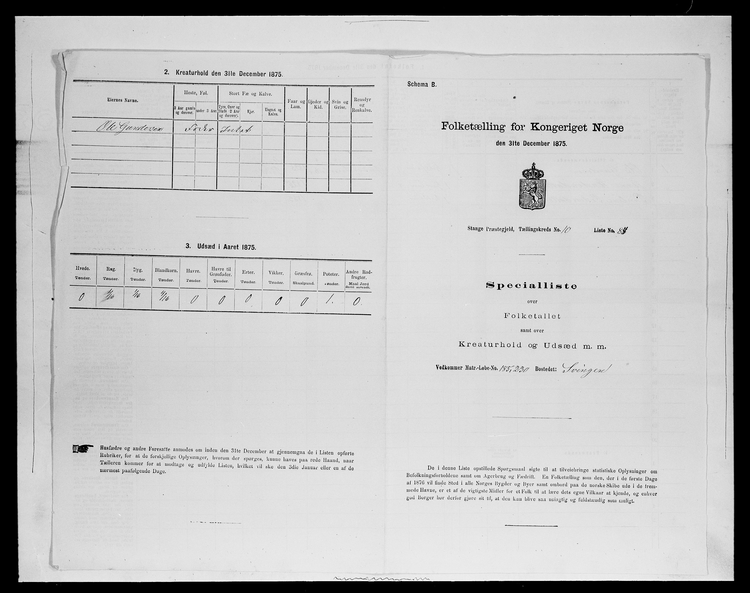 SAH, Folketelling 1875 for 0417P Stange prestegjeld, 1875, s. 1814