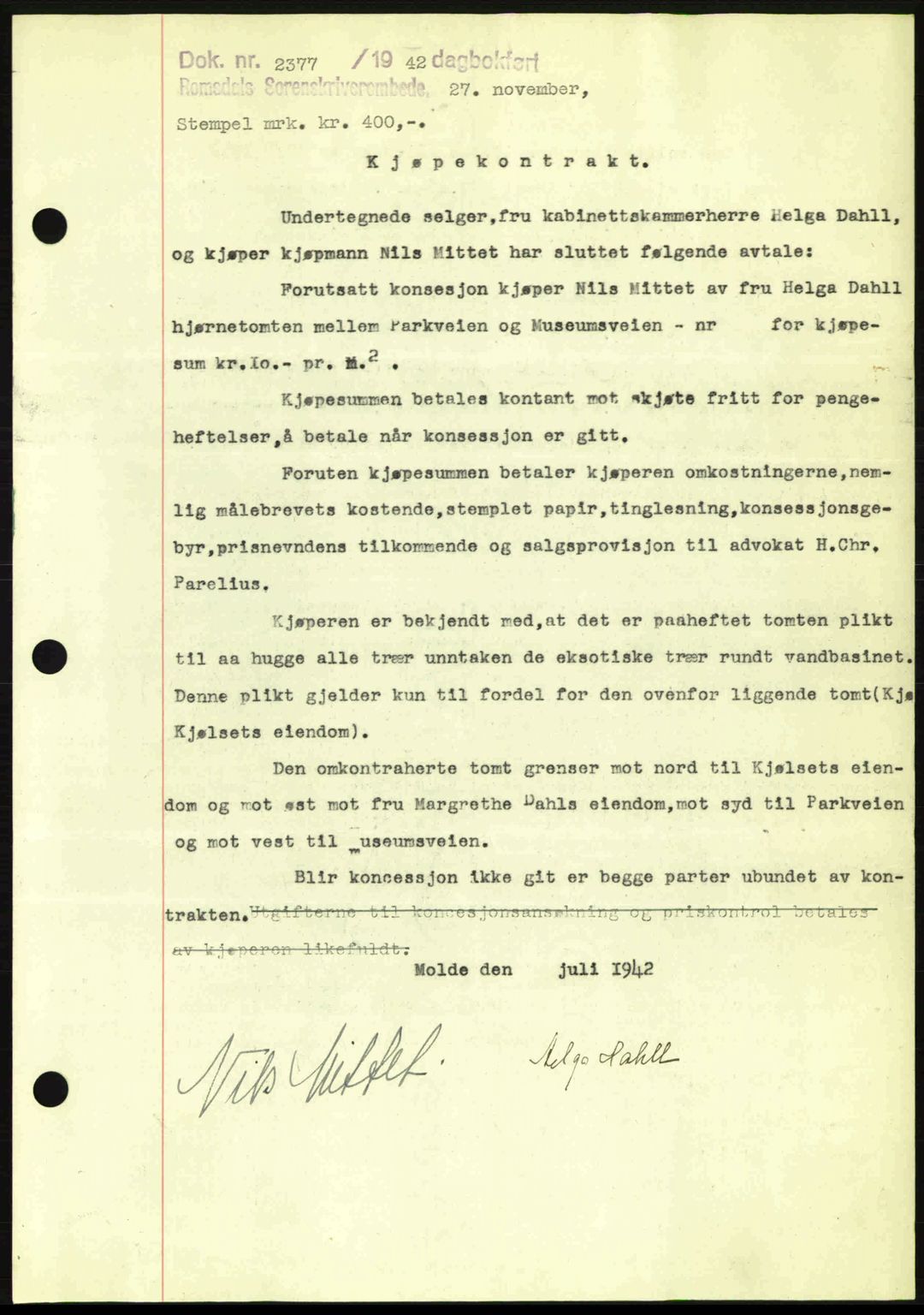 Romsdal sorenskriveri, SAT/A-4149/1/2/2C: Pantebok nr. A13, 1942-1943, Dagboknr: 2377/1942
