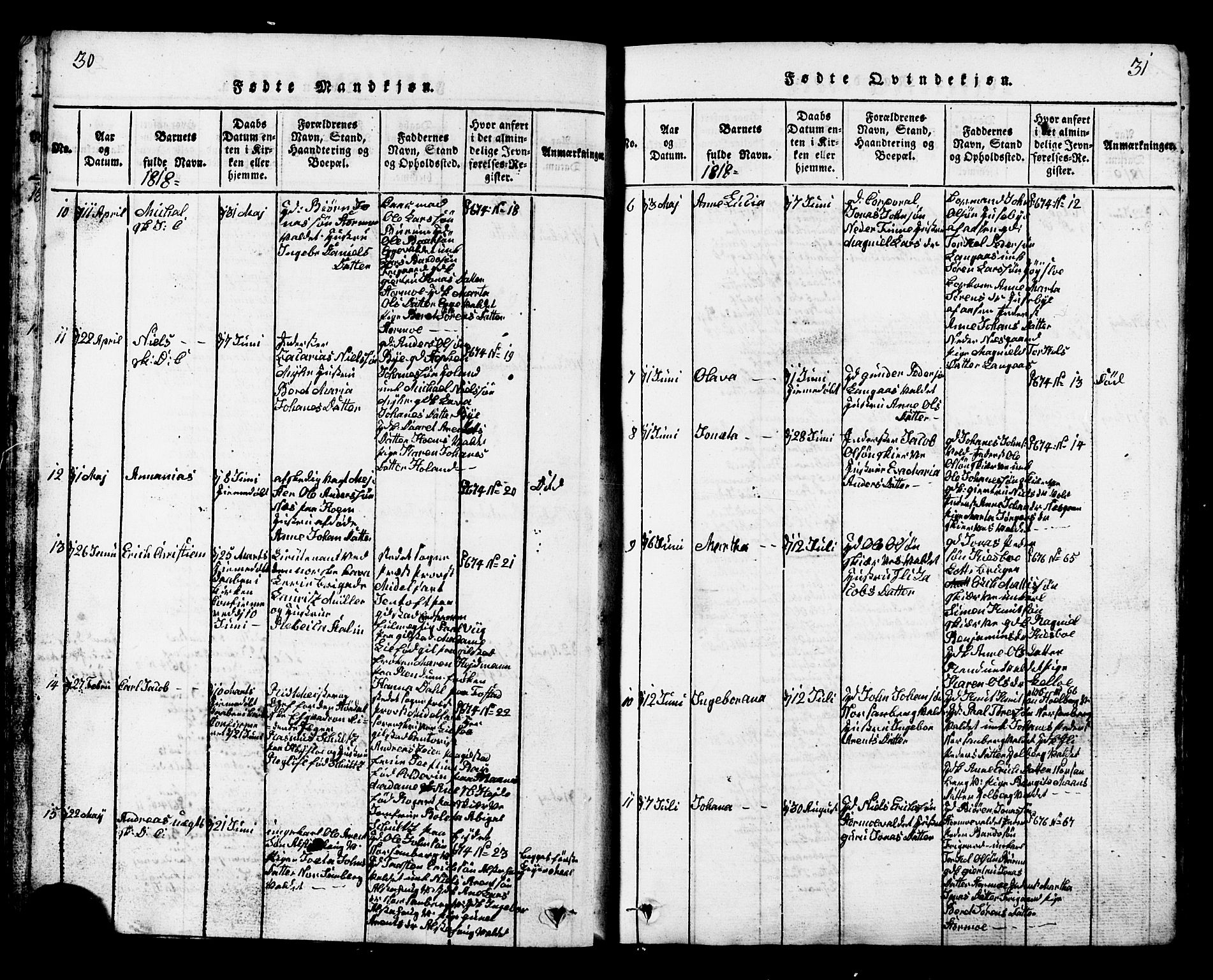 Ministerialprotokoller, klokkerbøker og fødselsregistre - Nord-Trøndelag, SAT/A-1458/717/L0169: Klokkerbok nr. 717C01, 1816-1834, s. 30-31