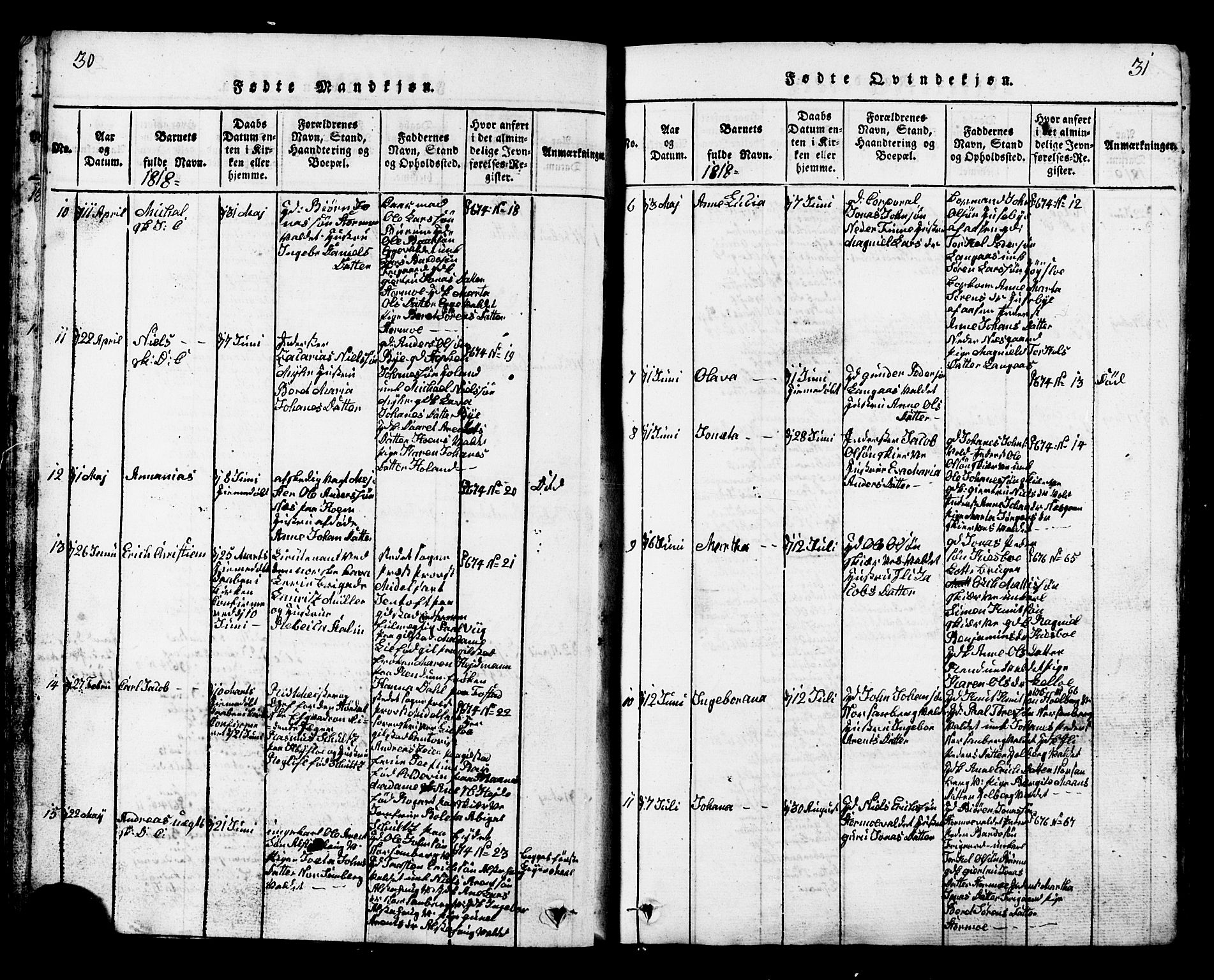 Ministerialprotokoller, klokkerbøker og fødselsregistre - Nord-Trøndelag, AV/SAT-A-1458/717/L0169: Klokkerbok nr. 717C01, 1816-1834, s. 30-31