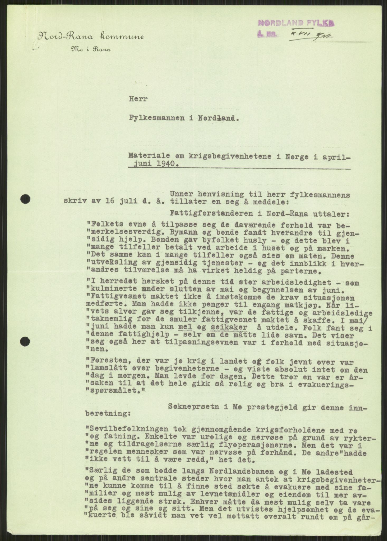 Forsvaret, Forsvarets krigshistoriske avdeling, RA/RAFA-2017/Y/Ya/L0017: II-C-11-31 - Fylkesmenn.  Rapporter om krigsbegivenhetene 1940., 1940, s. 198