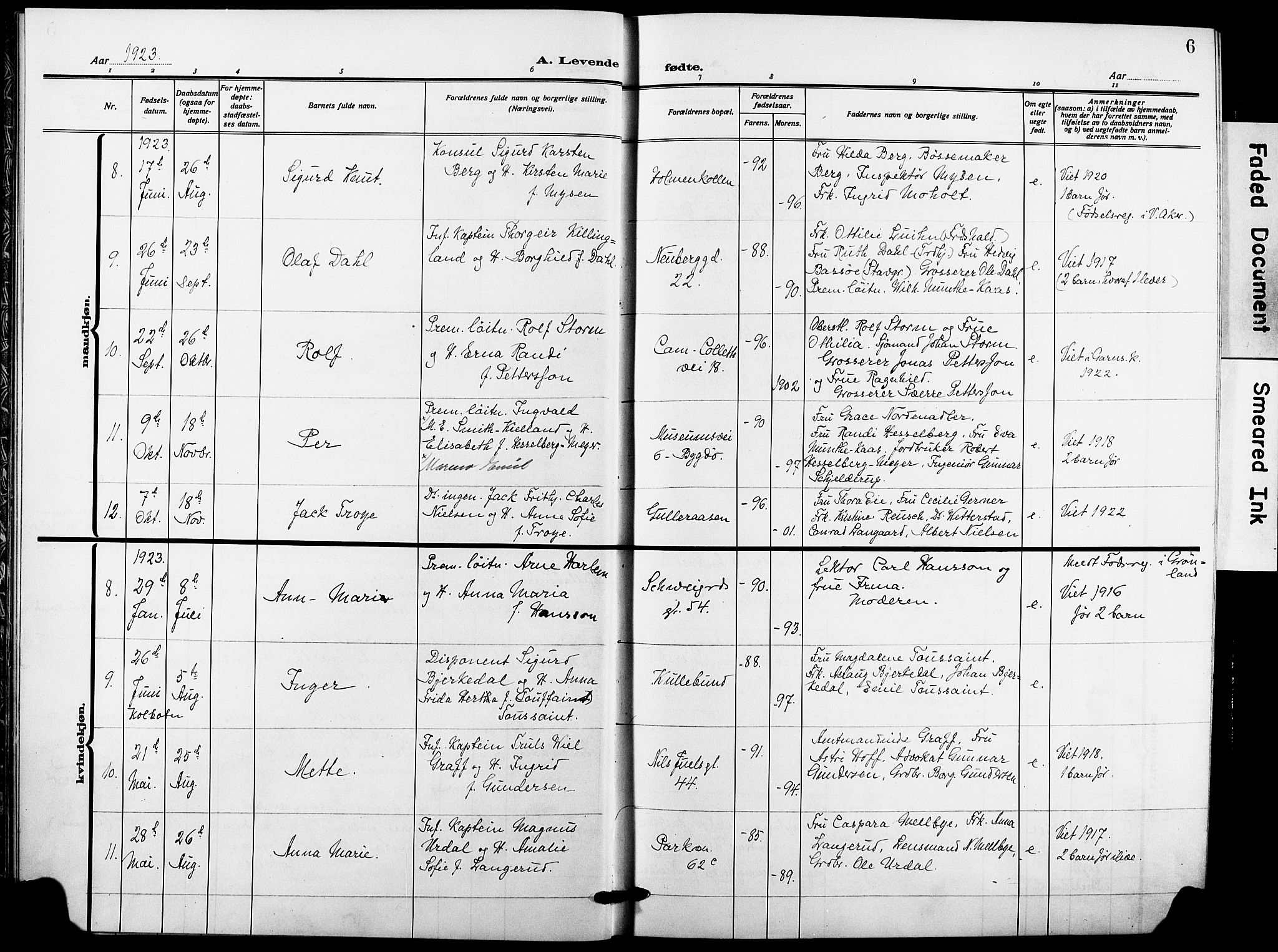 Garnisonsmenigheten Kirkebøker, AV/SAO-A-10846/F/Fa/L0016: Ministerialbok nr. 16, 1922-1930, s. 6