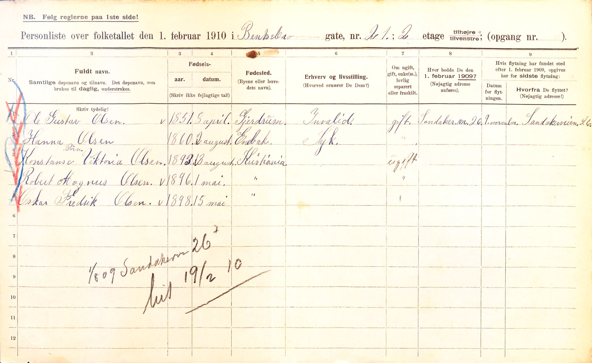 OBA, Kommunal folketelling 1.2.1910 for Kristiania, 1910, s. 3333