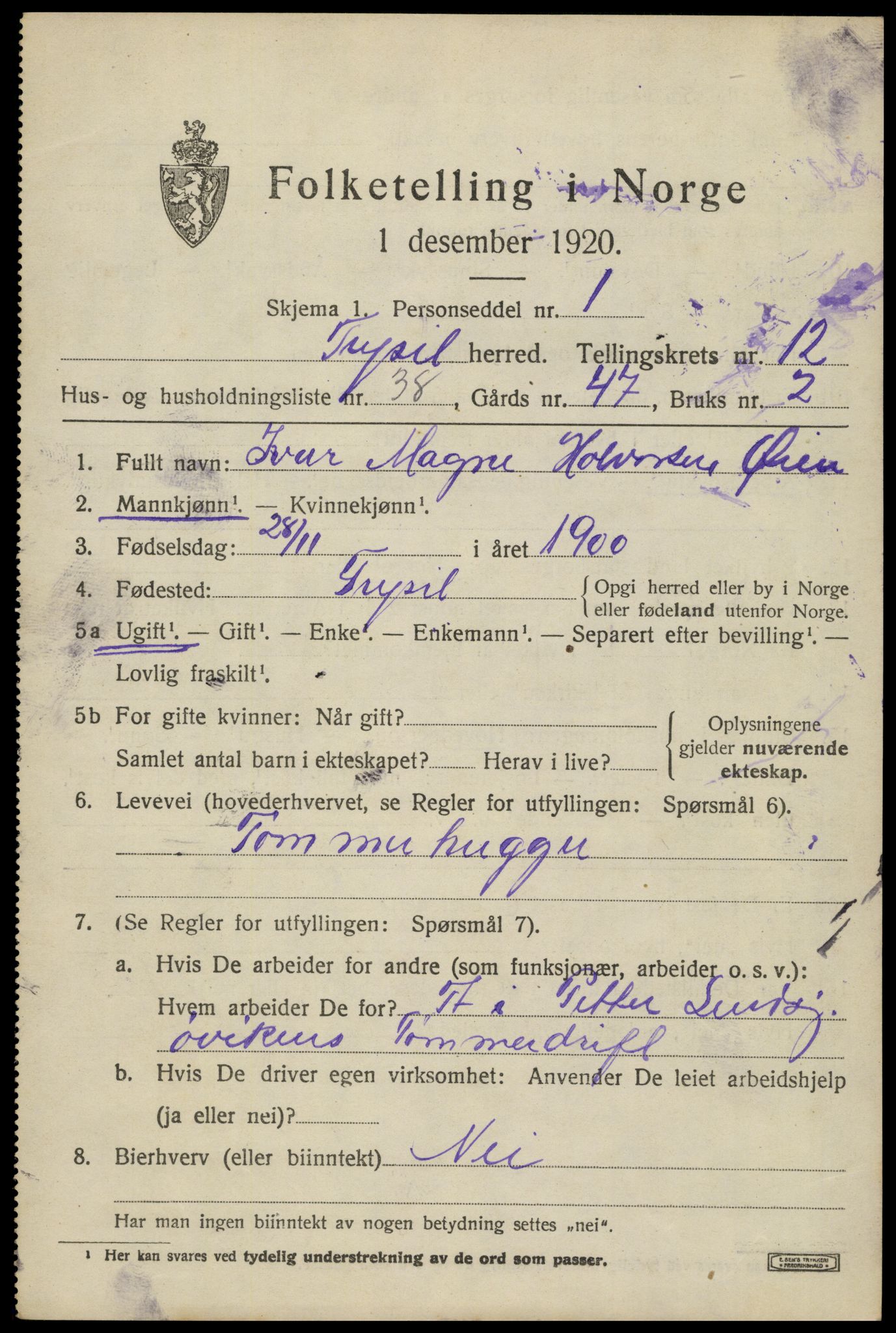 SAH, Folketelling 1920 for 0428 Trysil herred, 1920, s. 7613