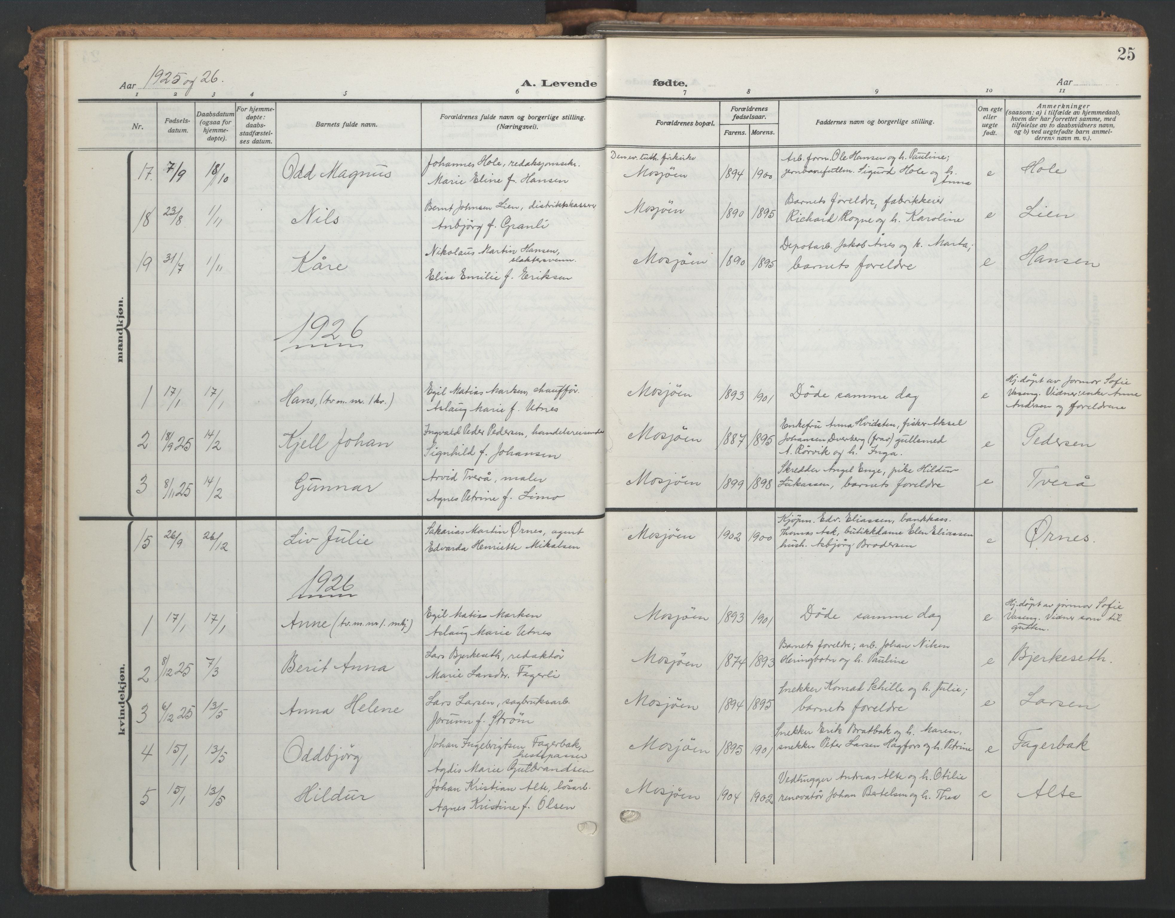 Ministerialprotokoller, klokkerbøker og fødselsregistre - Nordland, AV/SAT-A-1459/820/L0303: Klokkerbok nr. 820C05, 1917-1952, s. 25