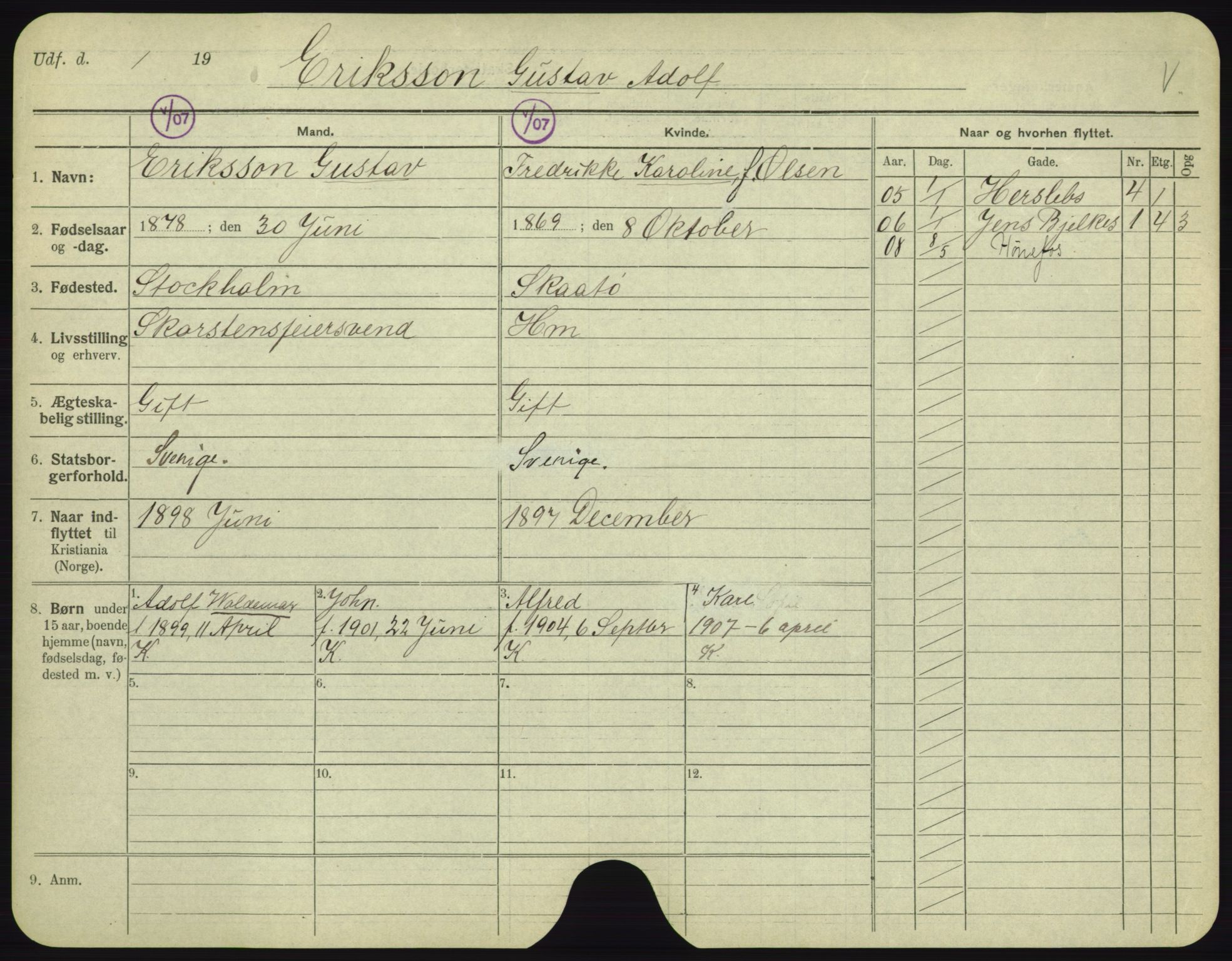 Oslo folkeregister, Registerkort, AV/SAO-A-11715/F/Fa/Fac/L0002: Menn, 1906-1914, s. 1079a