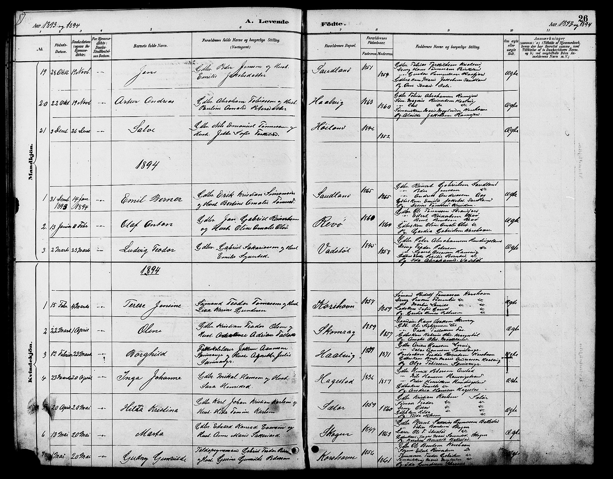 Lyngdal sokneprestkontor, AV/SAK-1111-0029/F/Fb/Fba/L0003: Klokkerbok nr. B 3, 1886-1903, s. 26