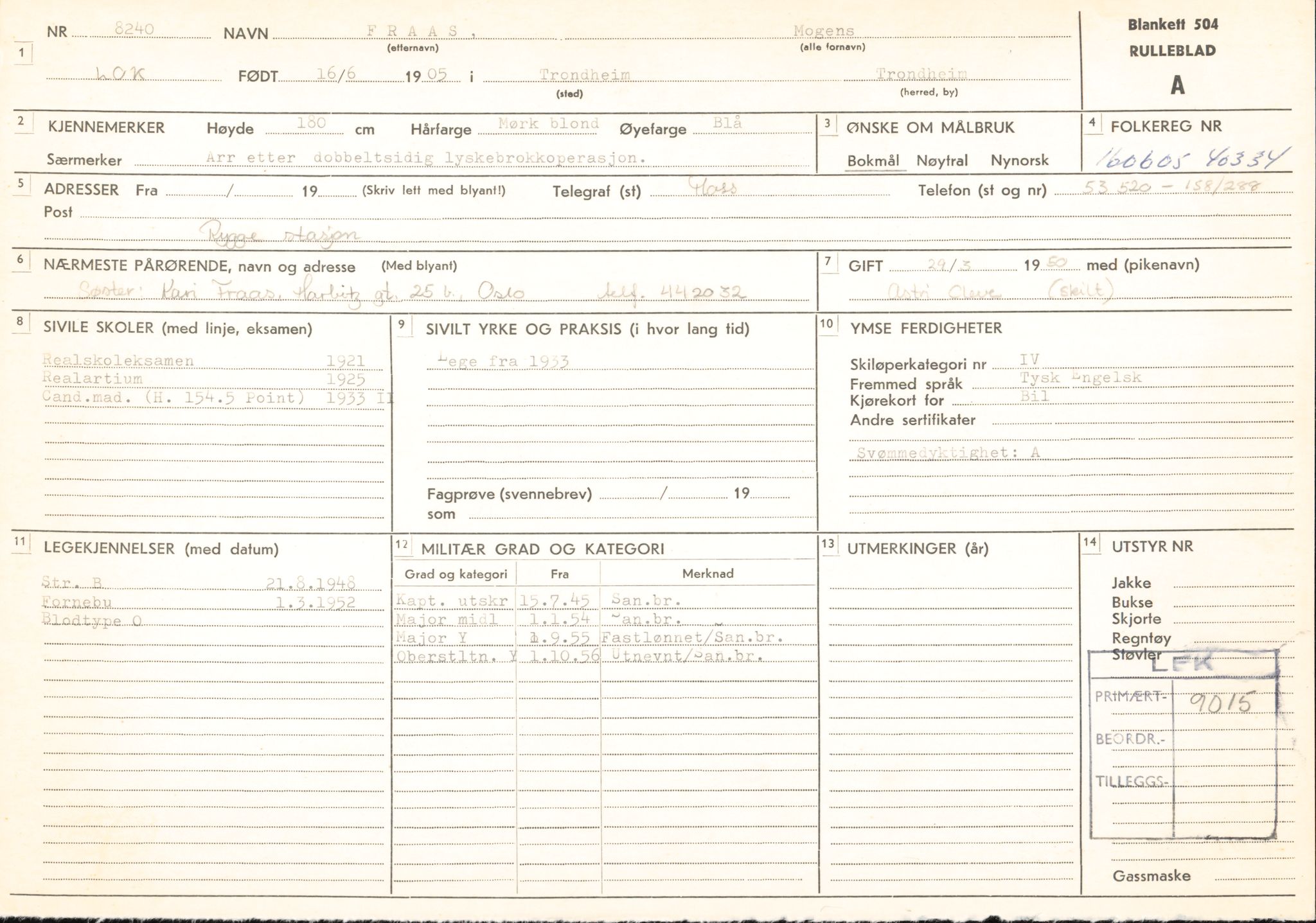 Forsvaret, Forsvarets overkommando/Luftforsvarsstaben, AV/RA-RAFA-4079/P/Pa/L0013: Personellmapper, 1905, s. 72