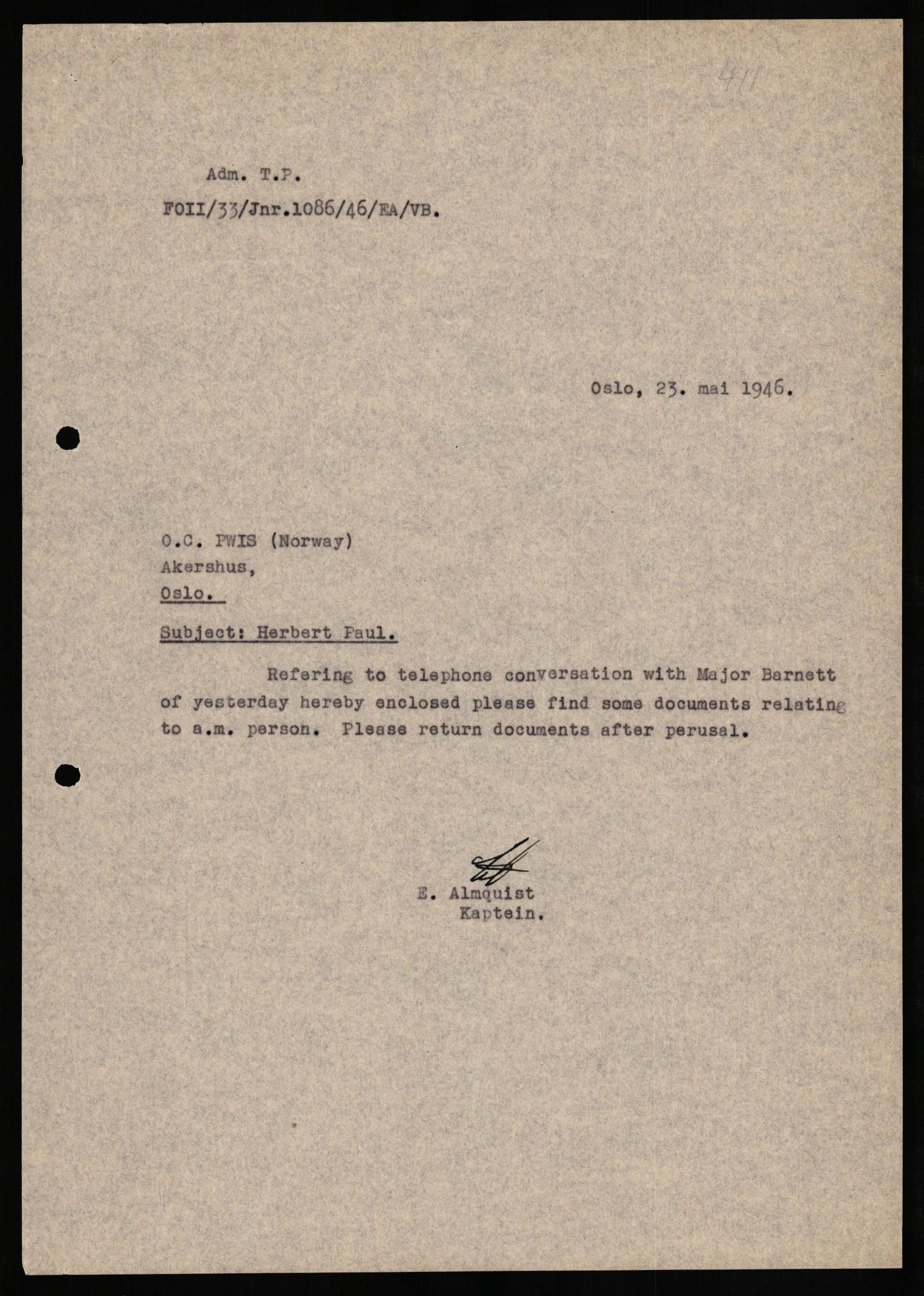 Forsvaret, Forsvarets overkommando II, AV/RA-RAFA-3915/D/Db/L0025: CI Questionaires. Tyske okkupasjonsstyrker i Norge. Tyskere., 1945-1946, s. 390