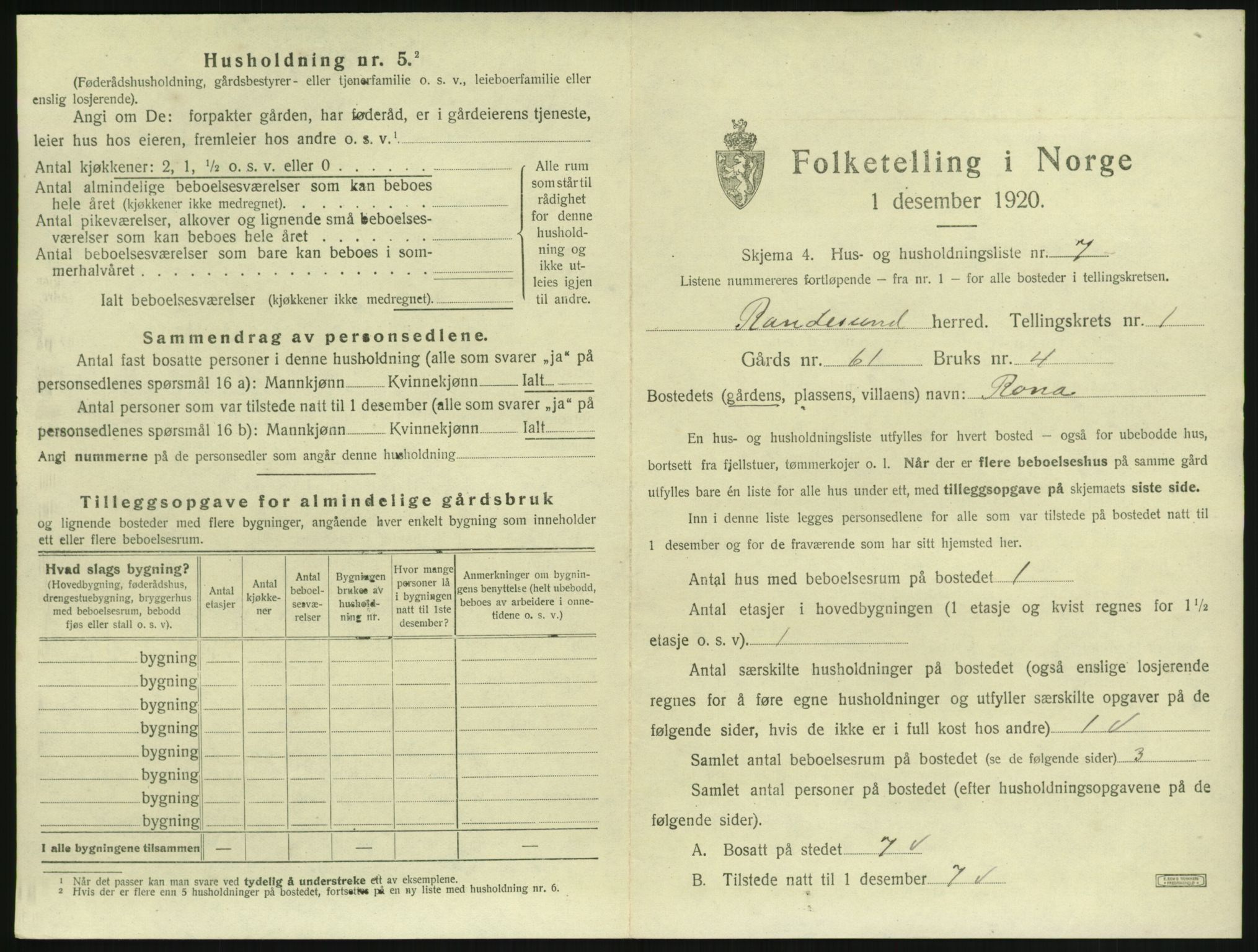 SAK, Folketelling 1920 for 1011 Randesund herred, 1920, s. 44