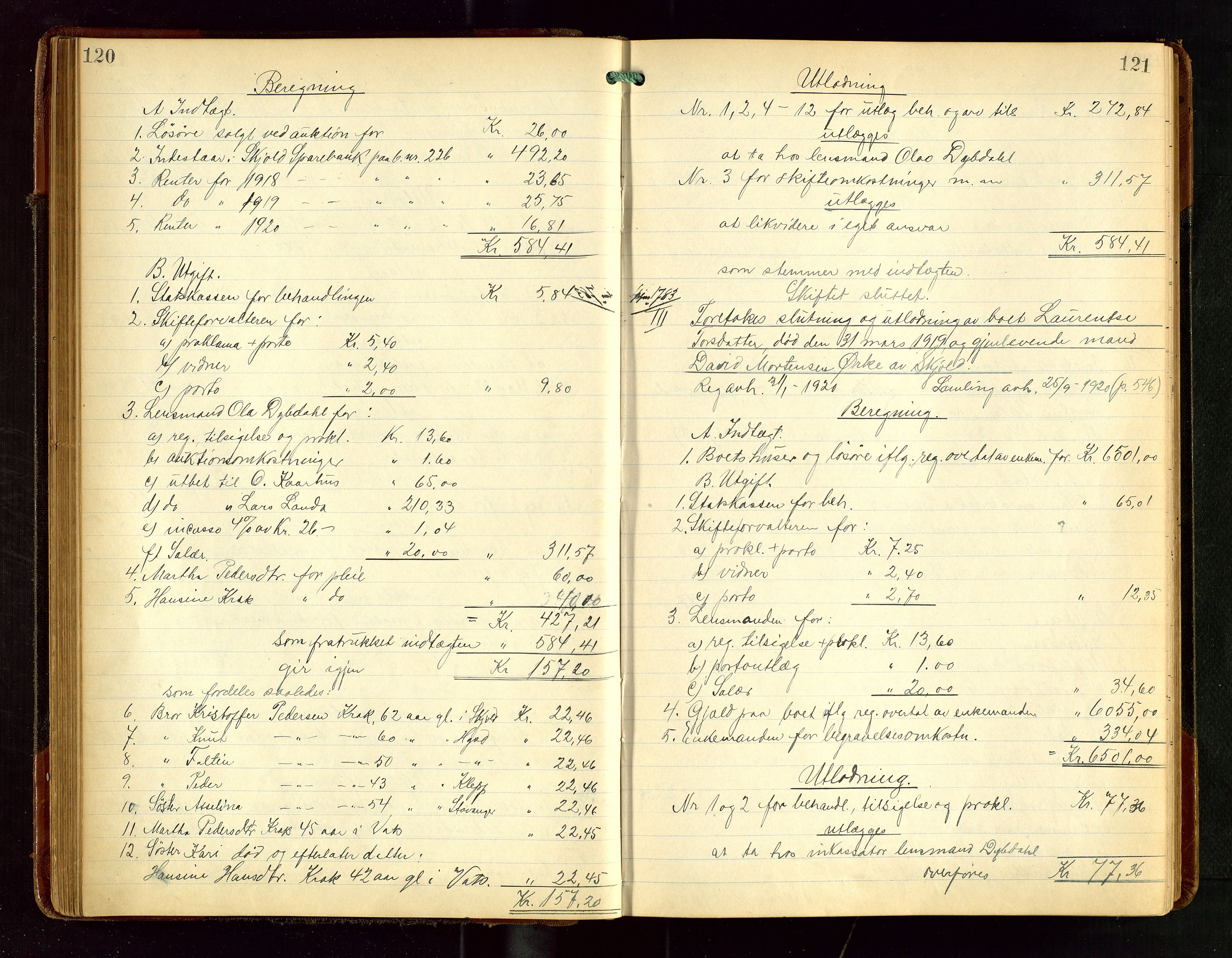 Karmsund sorenskriveri, AV/SAST-A-100311/01/IV/IVGB/L0003: SKIFTEUTLODNINGSPROTOKOLL, 1919-1925, s. 120-121