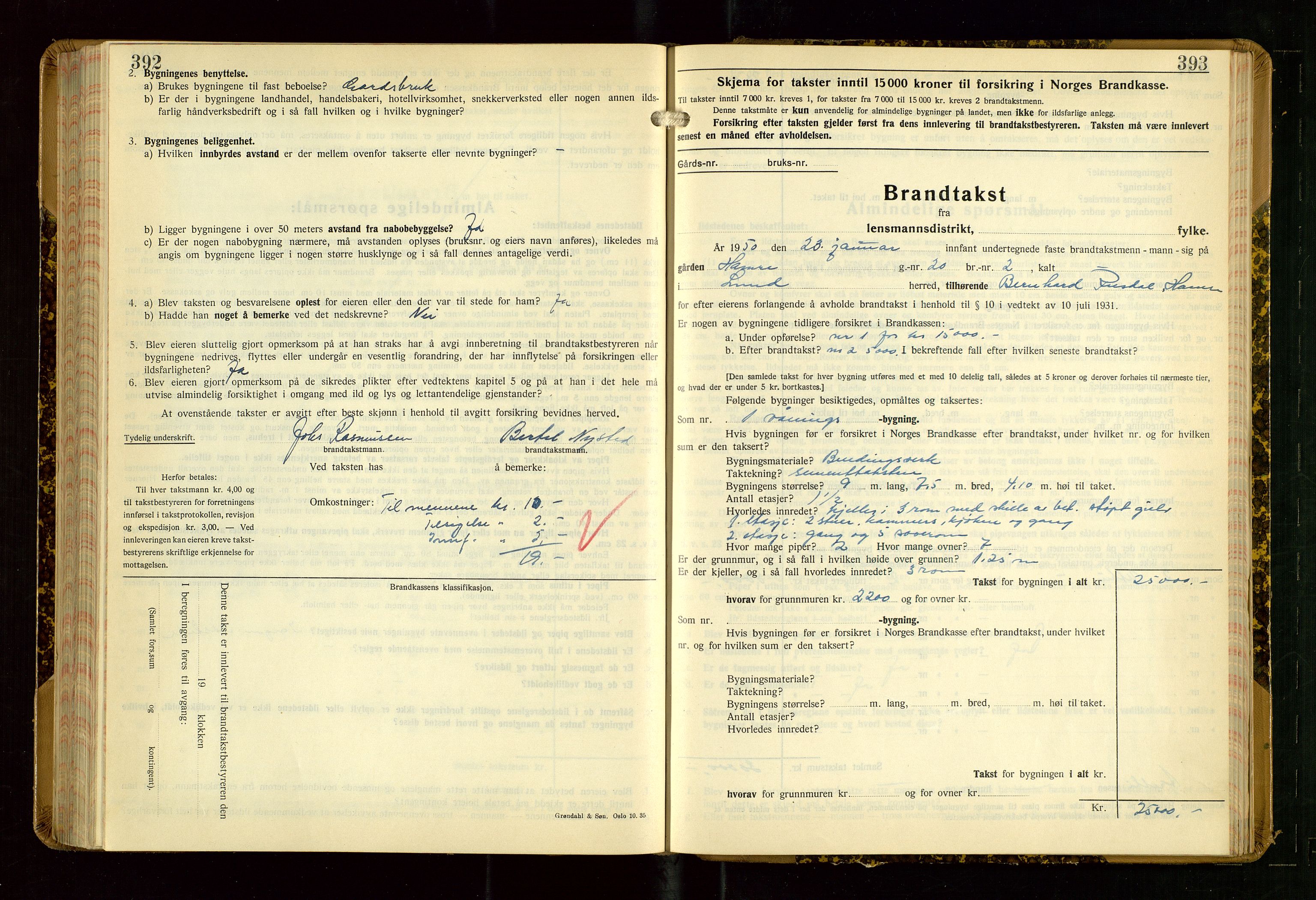 Lund lensmannskontor, AV/SAST-A-100303/Gob/L0006: "Brandtakstprotokoll", 1938-1951, s. 392-393