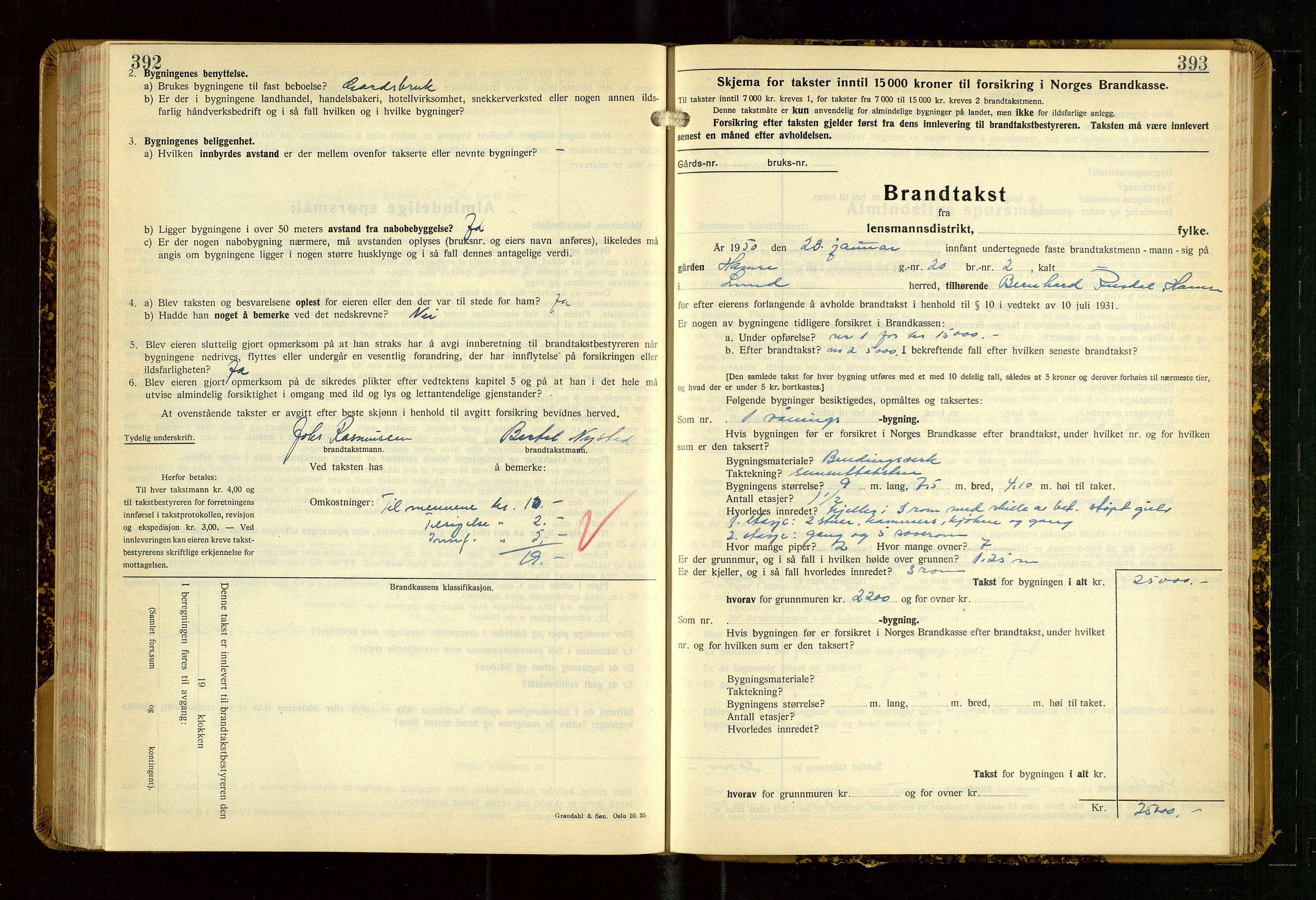 Lund lensmannskontor, SAST/A-100303/Gob/L0006: "Brandtakstprotokoll", 1938-1951, s. 392-393