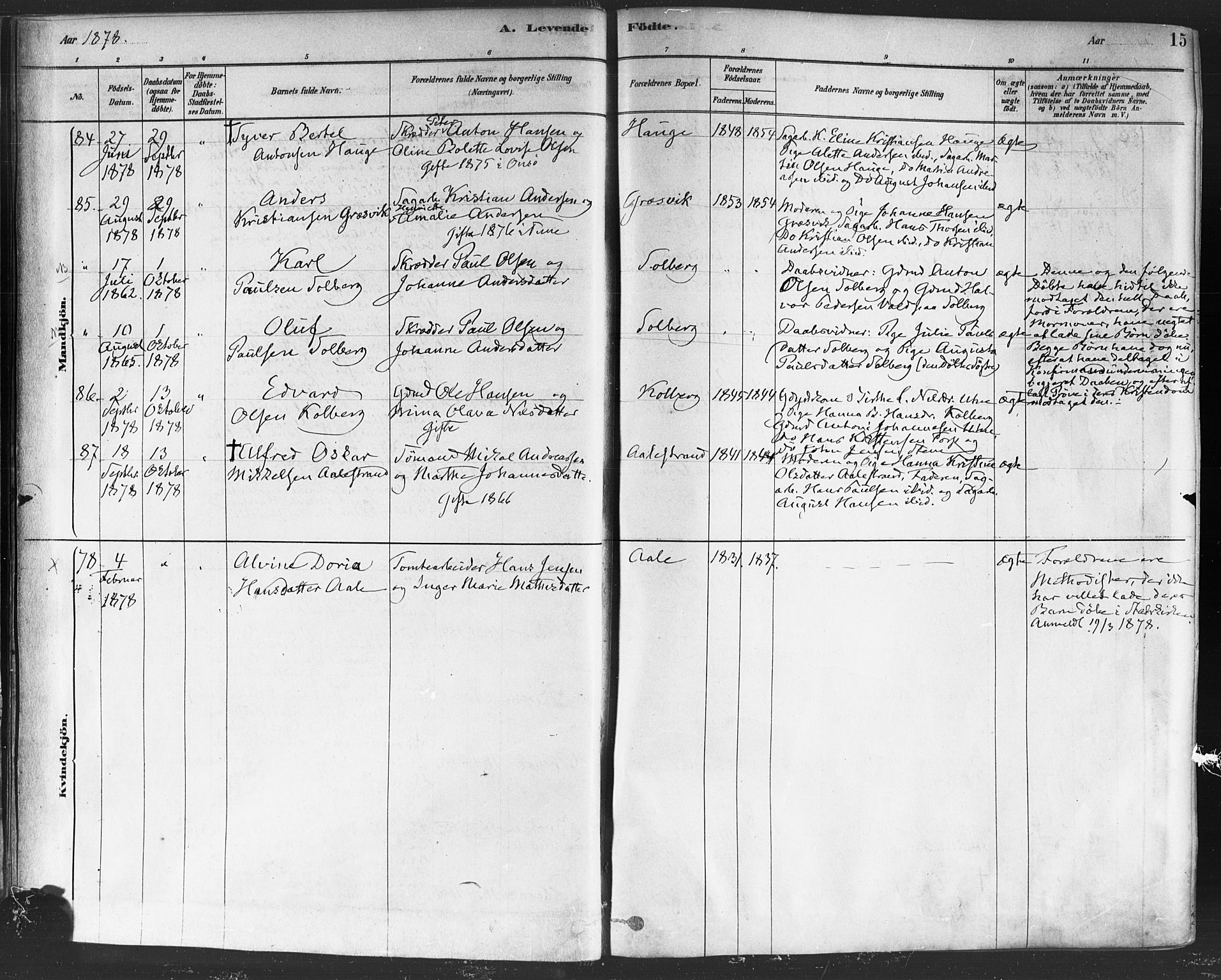 Onsøy prestekontor Kirkebøker, AV/SAO-A-10914/F/Fa/L0005: Ministerialbok nr. I 5, 1878-1898, s. 15