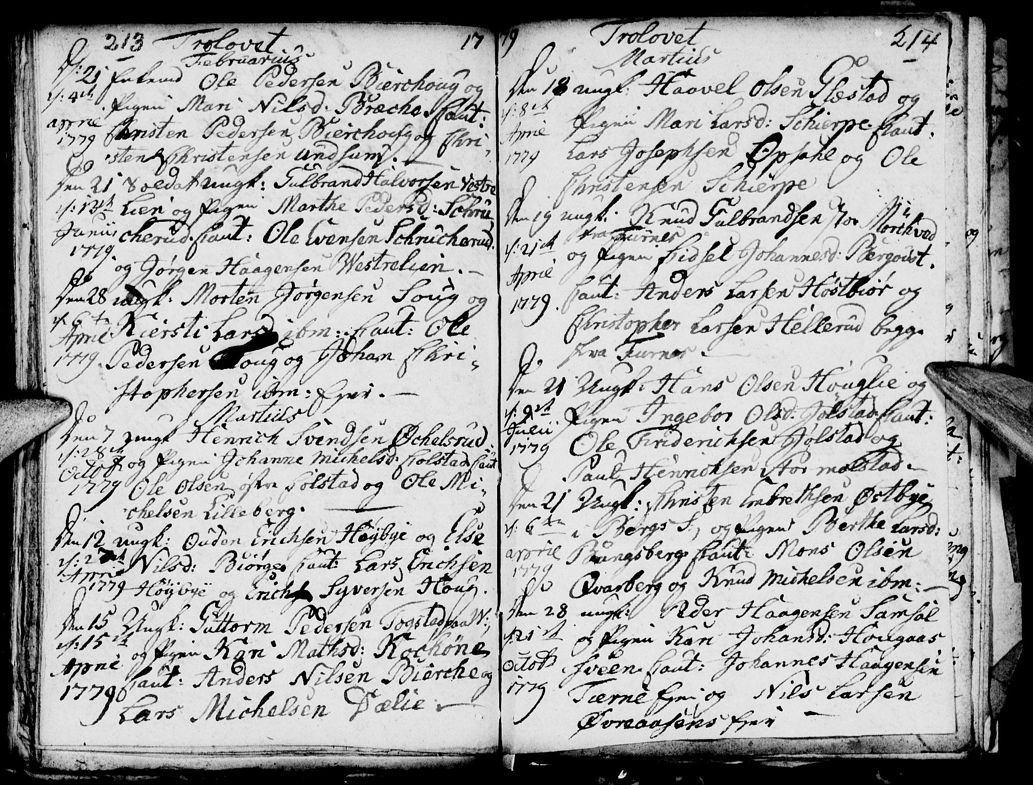 Ringsaker prestekontor, SAH/PREST-014/I/Ia/L0005/0002: Kladd til kirkebok nr. 1B, 1775-1779, s. 213-214