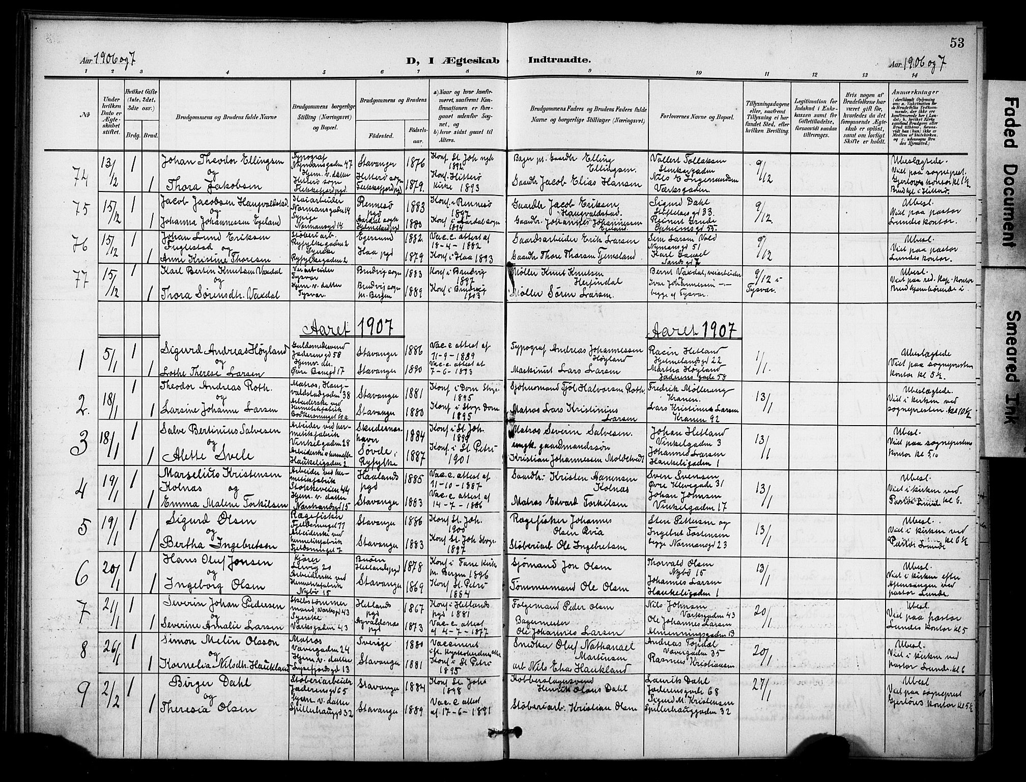 St. Johannes sokneprestkontor, SAST/A-101814/001/30/30BB/L0005: Klokkerbok nr. B 5, 1901-1917, s. 53