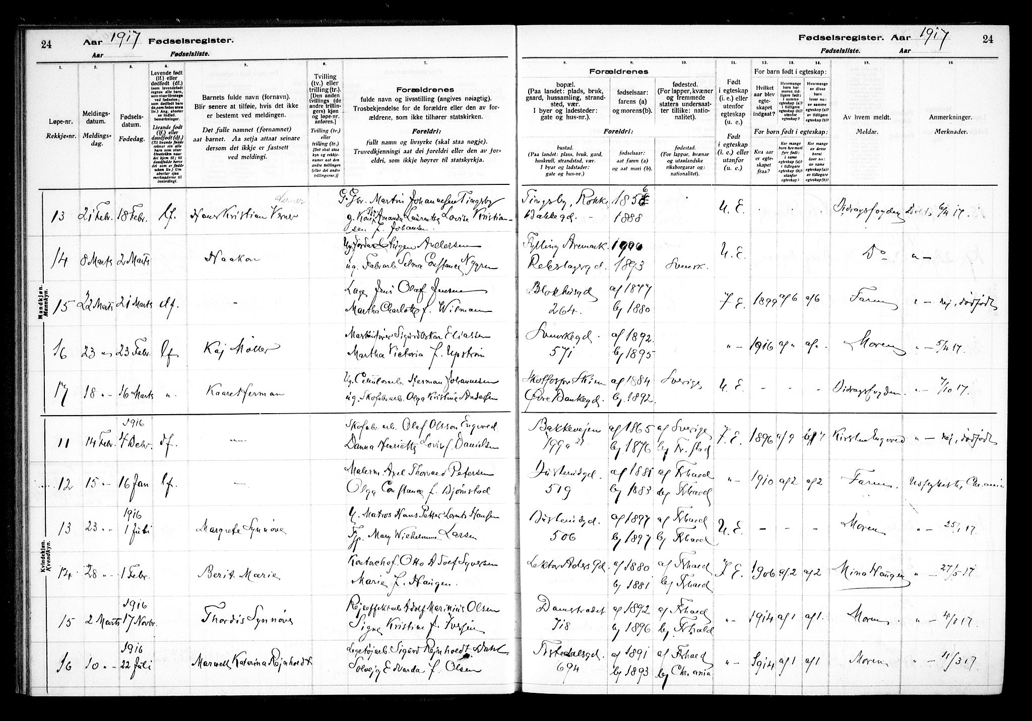 Halden prestekontor Kirkebøker, AV/SAO-A-10909/J/Ja/L0001: Fødselsregister nr. I 1, 1916-1925, s. 24