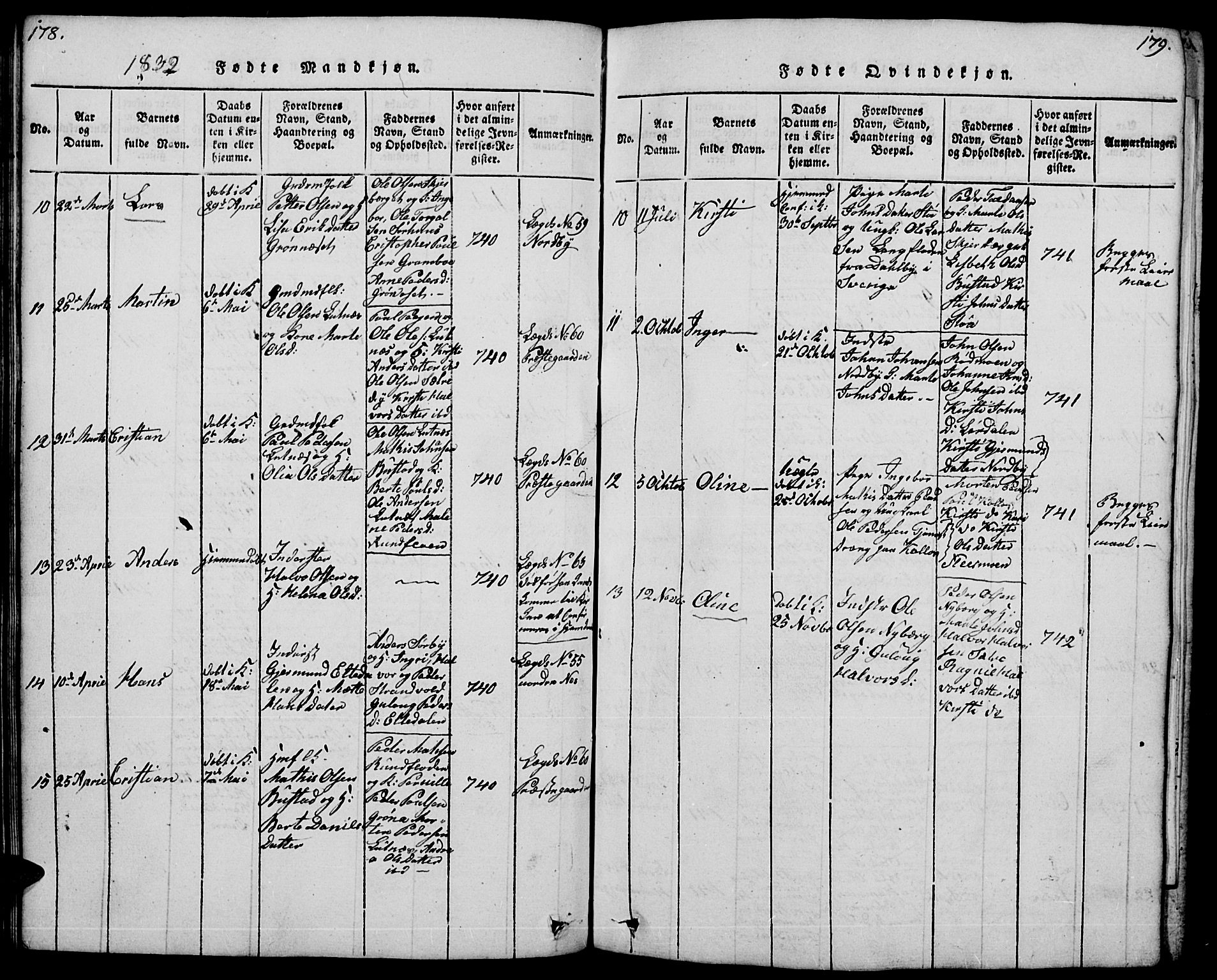 Trysil prestekontor, SAH/PREST-046/H/Ha/Hab/L0004: Klokkerbok nr. 4, 1814-1841, s. 178-179