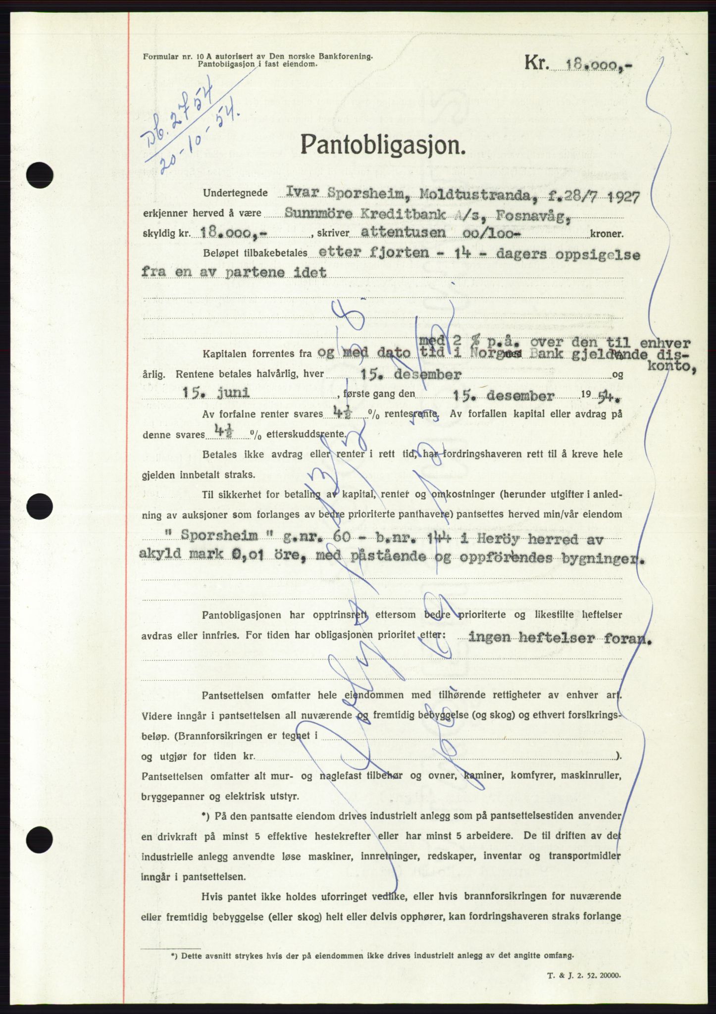 Søre Sunnmøre sorenskriveri, AV/SAT-A-4122/1/2/2C/L0126: Pantebok nr. 14B, 1954-1955, Dagboknr: 2754/1954