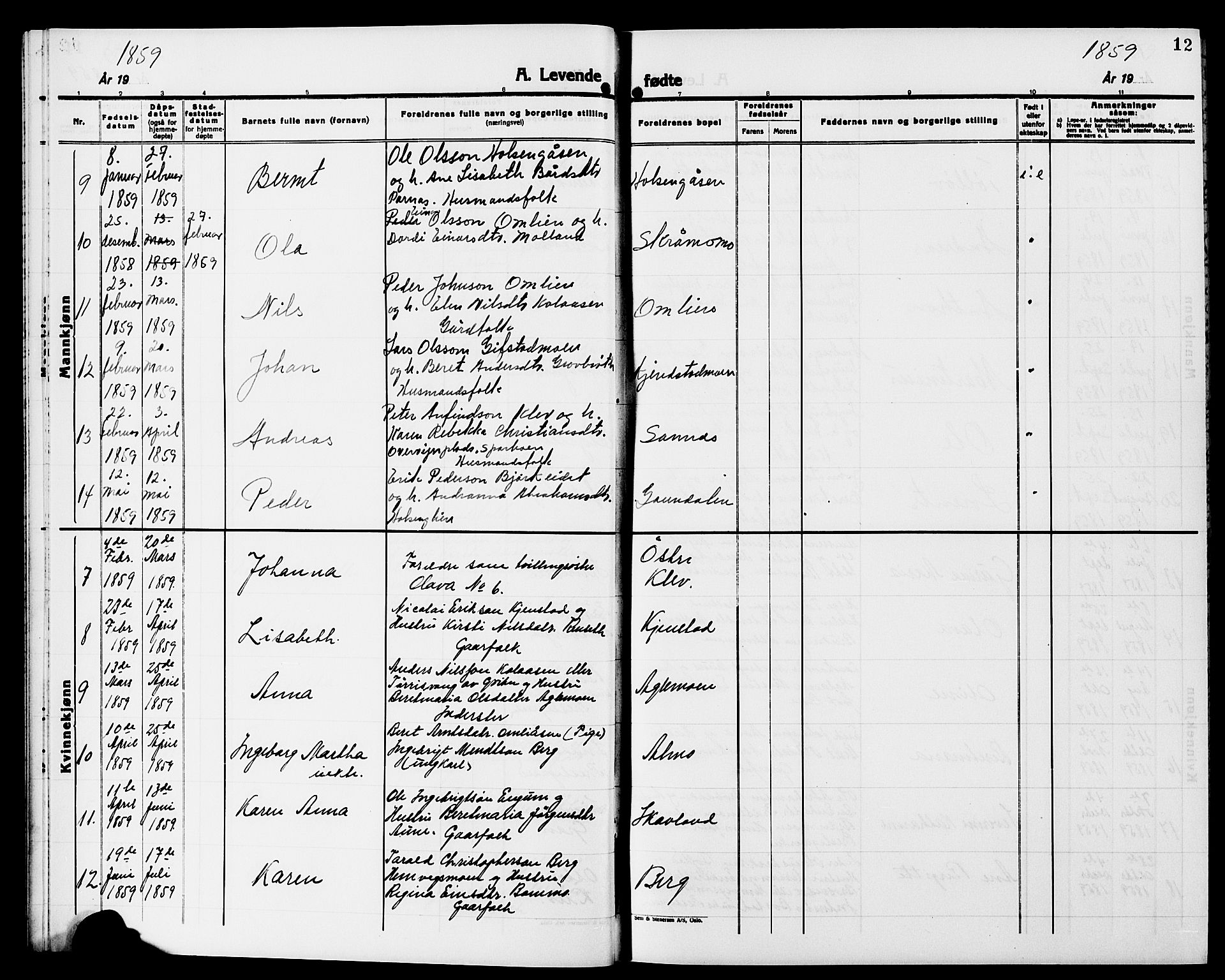 Ministerialprotokoller, klokkerbøker og fødselsregistre - Nord-Trøndelag, SAT/A-1458/749/L0485: Ministerialbok nr. 749D01, 1857-1872, s. 12