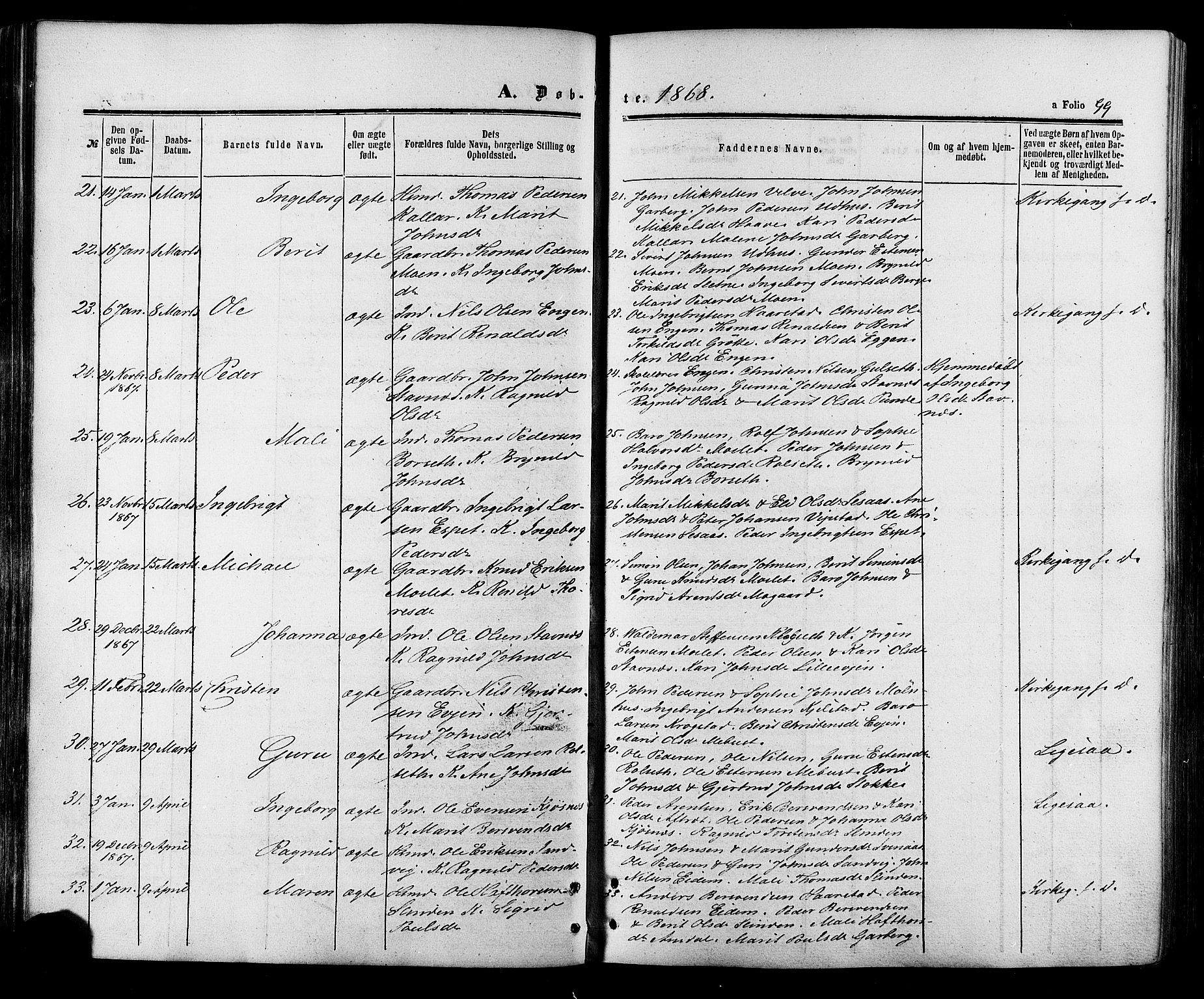 Ministerialprotokoller, klokkerbøker og fødselsregistre - Sør-Trøndelag, SAT/A-1456/695/L1147: Ministerialbok nr. 695A07, 1860-1877, s. 99