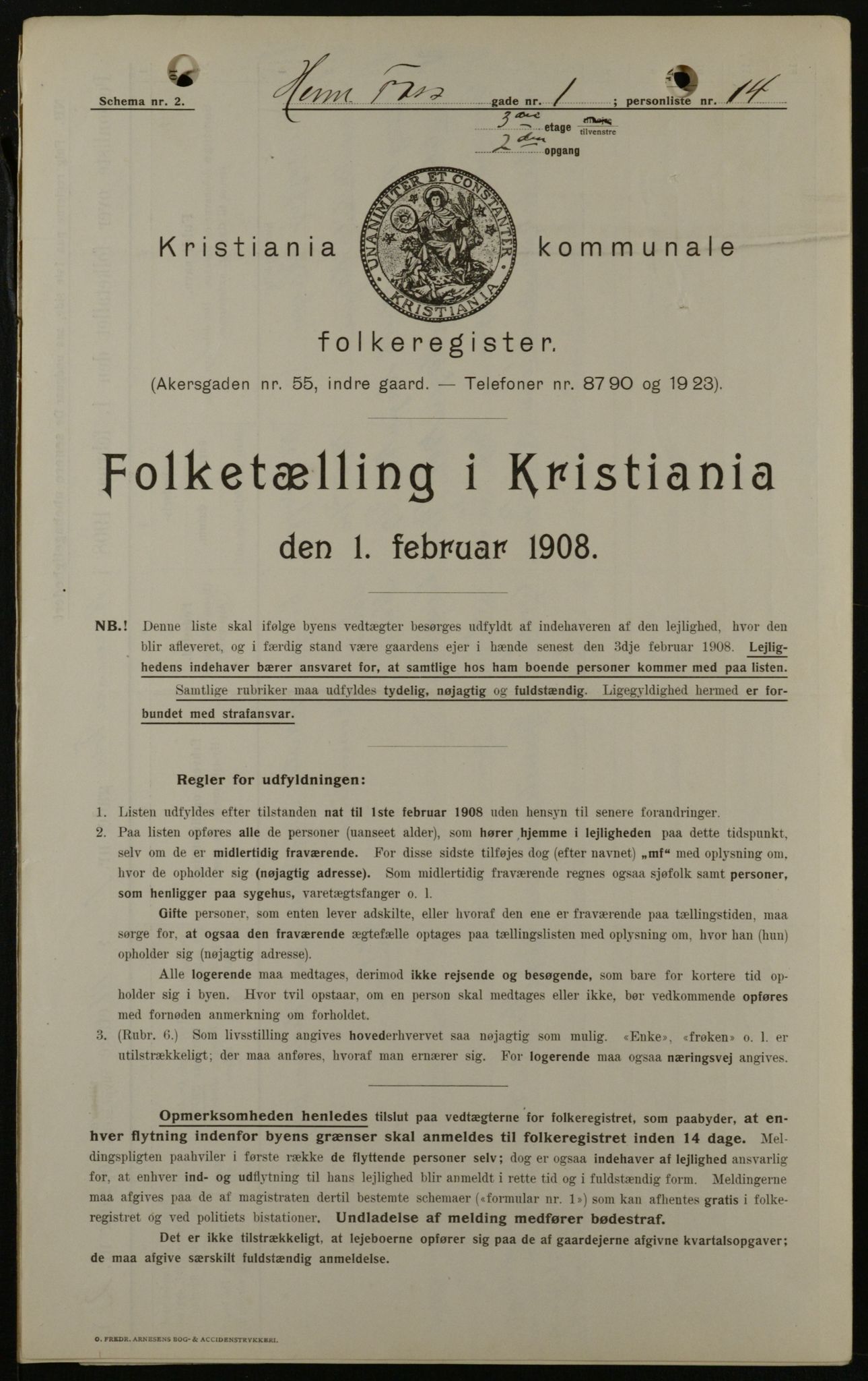 OBA, Kommunal folketelling 1.2.1908 for Kristiania kjøpstad, 1908, s. 34700