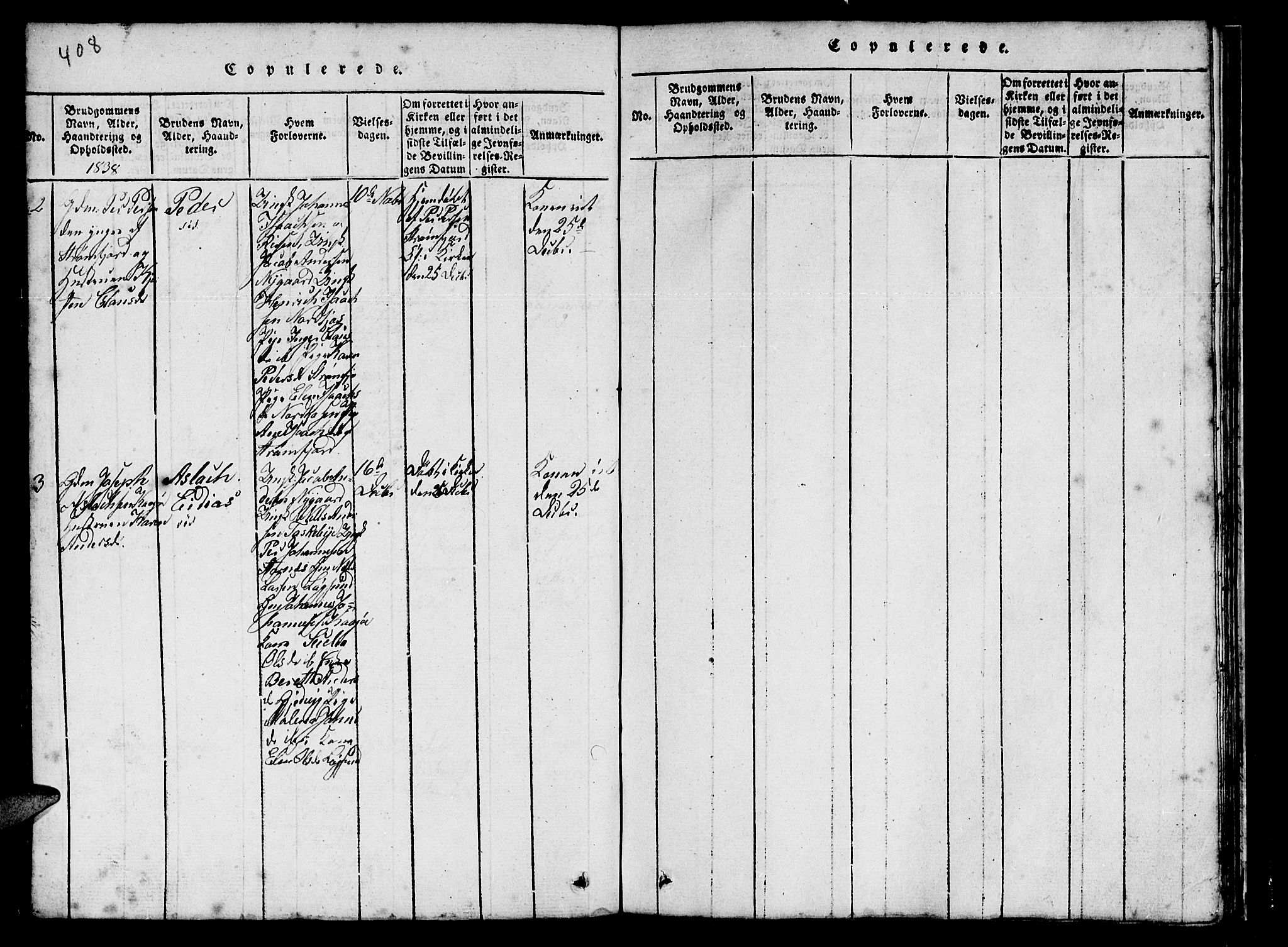 Skjervøy sokneprestkontor, AV/SATØ-S-1300/H/Ha/Hab/L0001klokker: Klokkerbok nr. 1, 1825-1838, s. 408-409