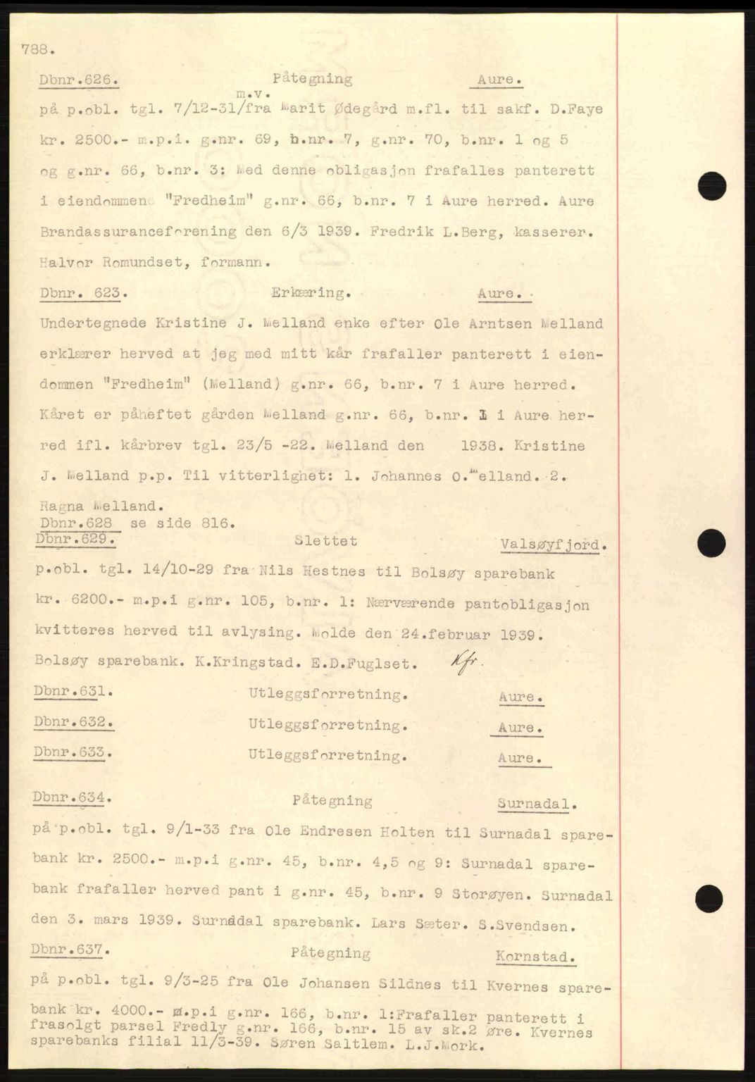 Nordmøre sorenskriveri, SAT/A-4132/1/2/2Ca: Pantebok nr. C80, 1936-1939, Dagboknr: 626/1939