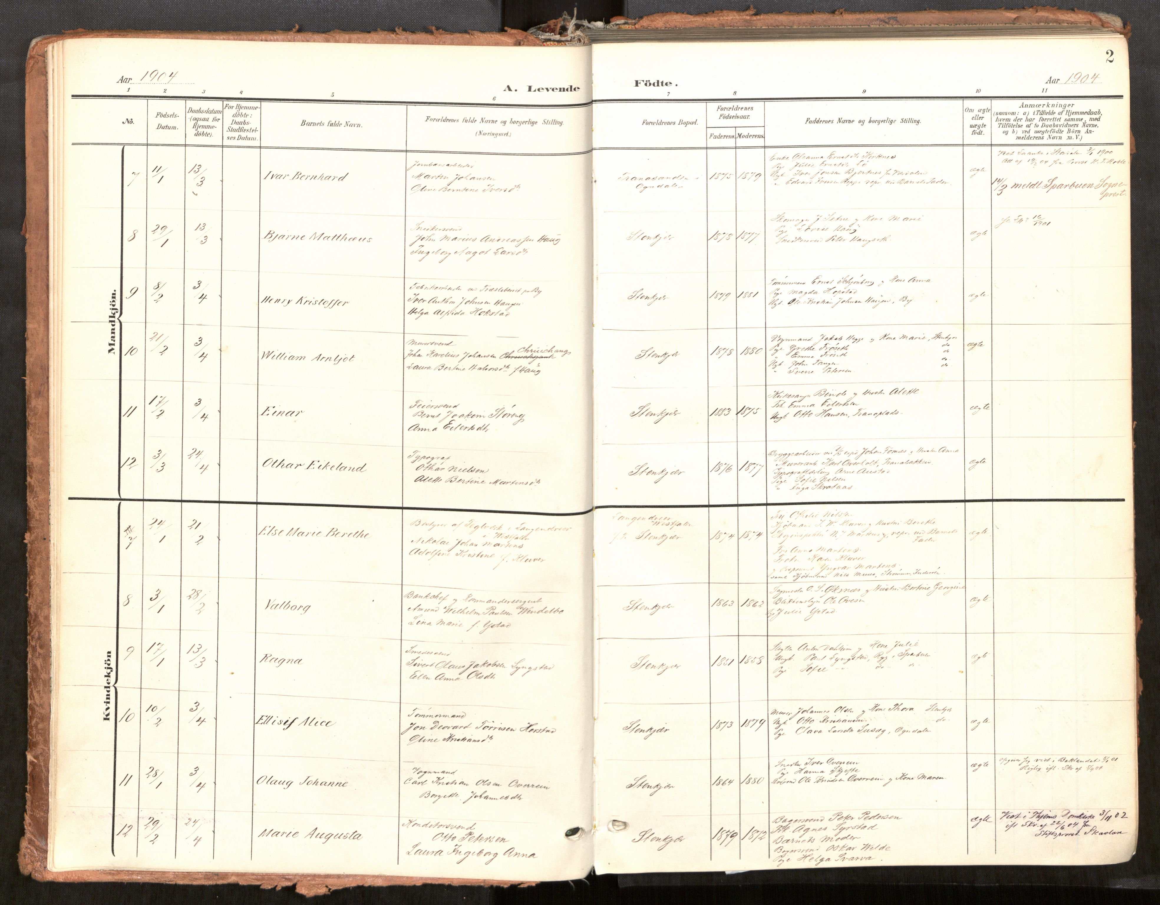 Steinkjer sokneprestkontor, AV/SAT-A-1541/01/H/Ha/Haa/L0001: Ministerialbok nr. 1, 1904-1912, s. 2