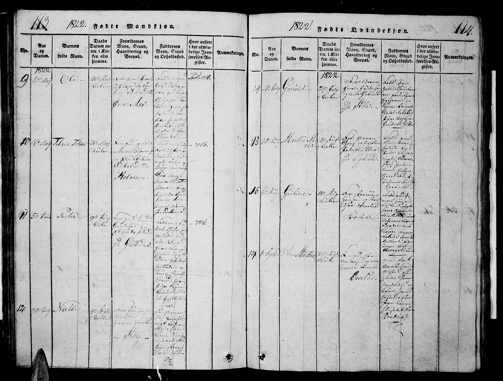 Sør-Audnedal sokneprestkontor, AV/SAK-1111-0039/F/Fb/Fbb/L0001: Klokkerbok nr. B 1, 1815-1827, s. 113-114