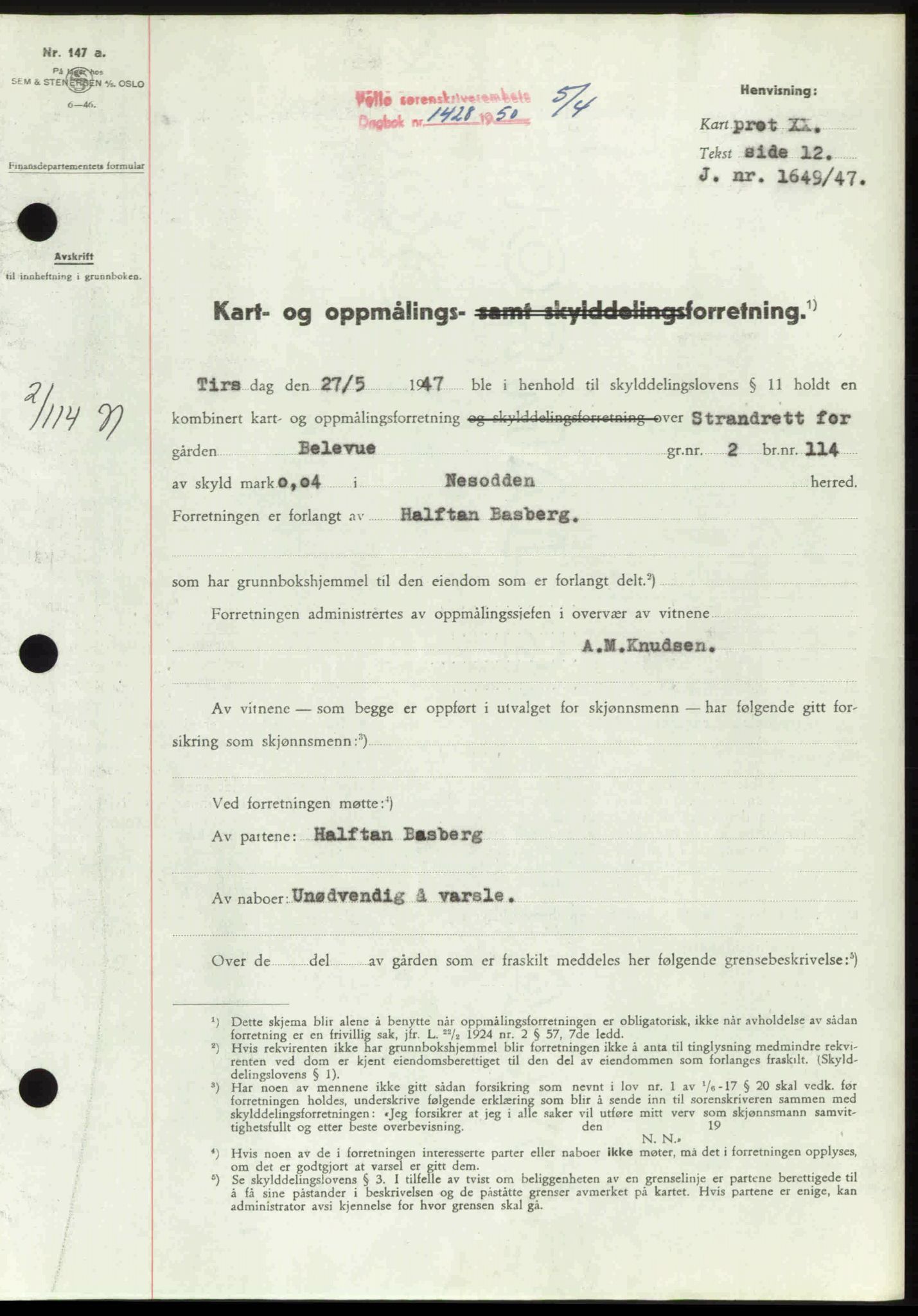 Follo sorenskriveri, SAO/A-10274/G/Ga/Gaa/L0092: Pantebok nr. I 92, 1950-1950, Dagboknr: 1428/1950