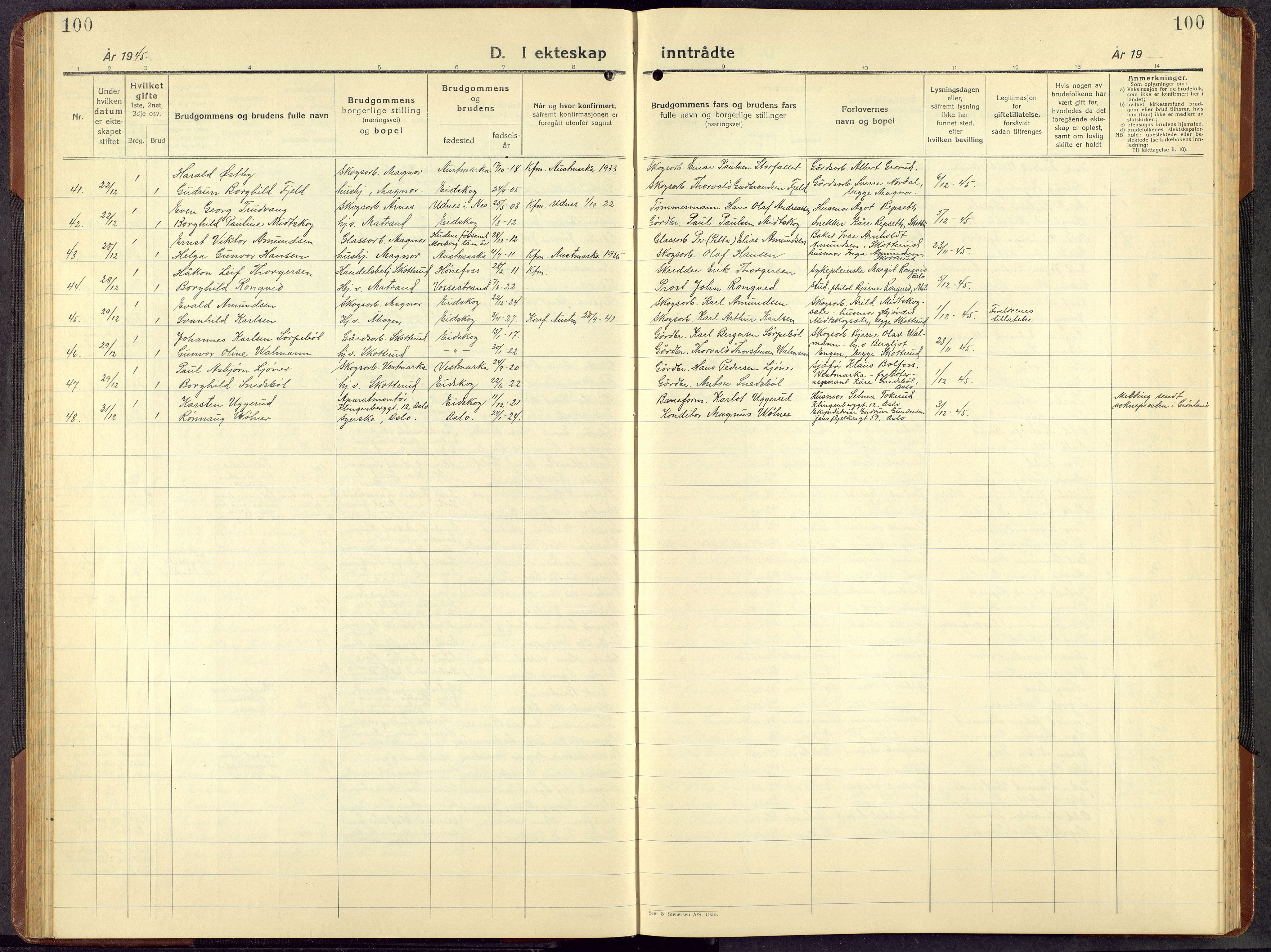 Eidskog prestekontor, SAH/PREST-026/H/Ha/Hab/L0008: Klokkerbok nr. 8, 1938-1959, s. 100