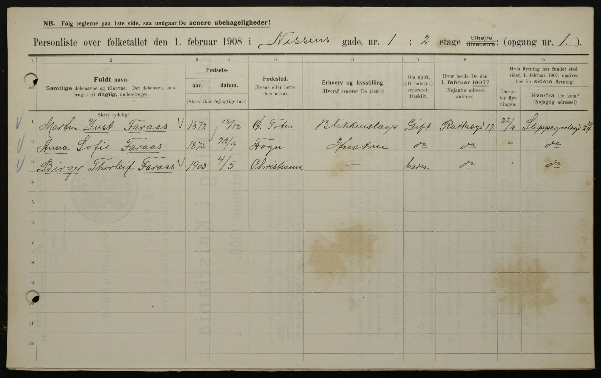 OBA, Kommunal folketelling 1.2.1908 for Kristiania kjøpstad, 1908, s. 63820