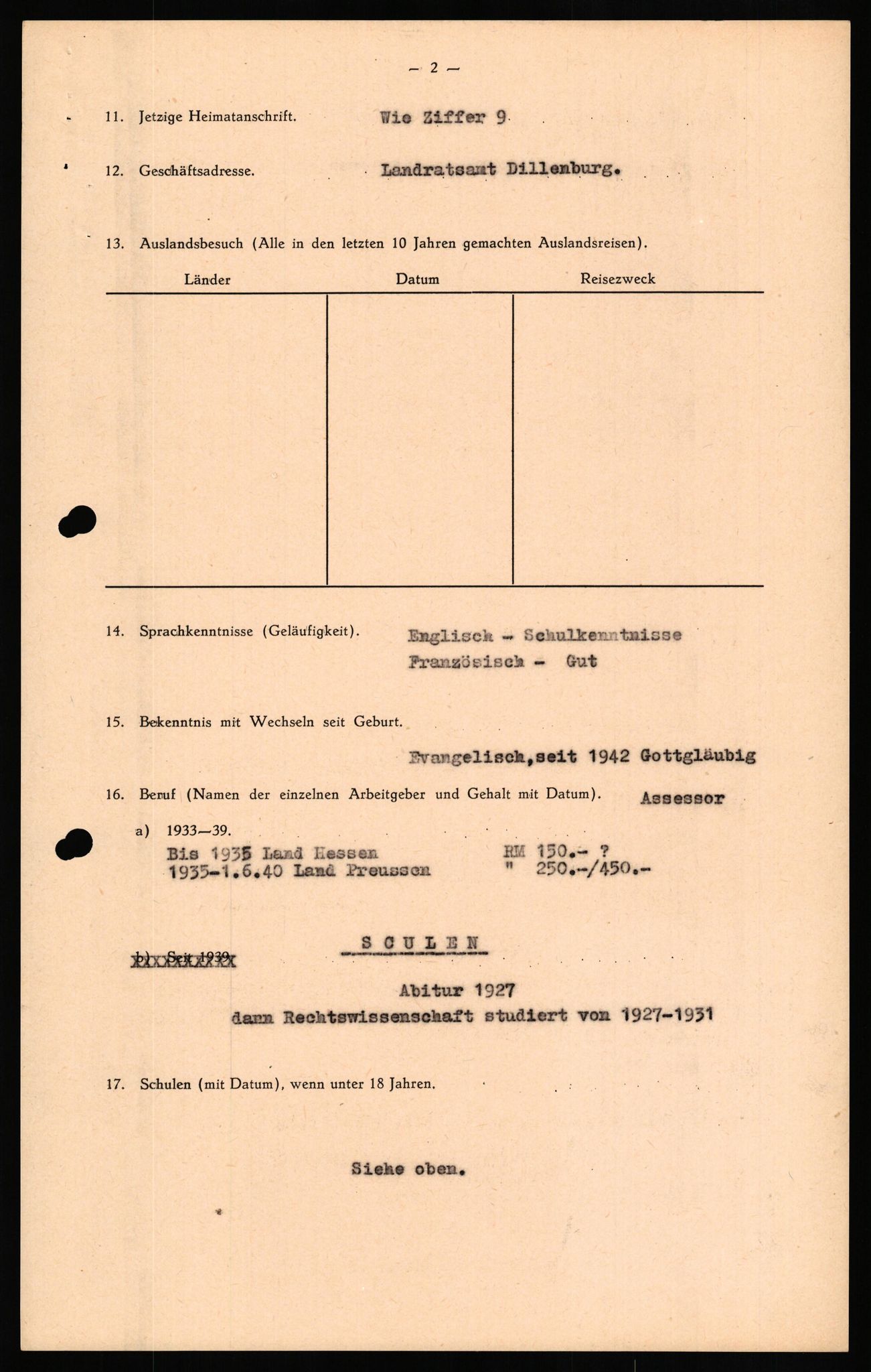 Forsvaret, Forsvarets overkommando II, RA/RAFA-3915/D/Db/L0027: CI Questionaires. Tyske okkupasjonsstyrker i Norge. Tyskere., 1945-1946, s. 424