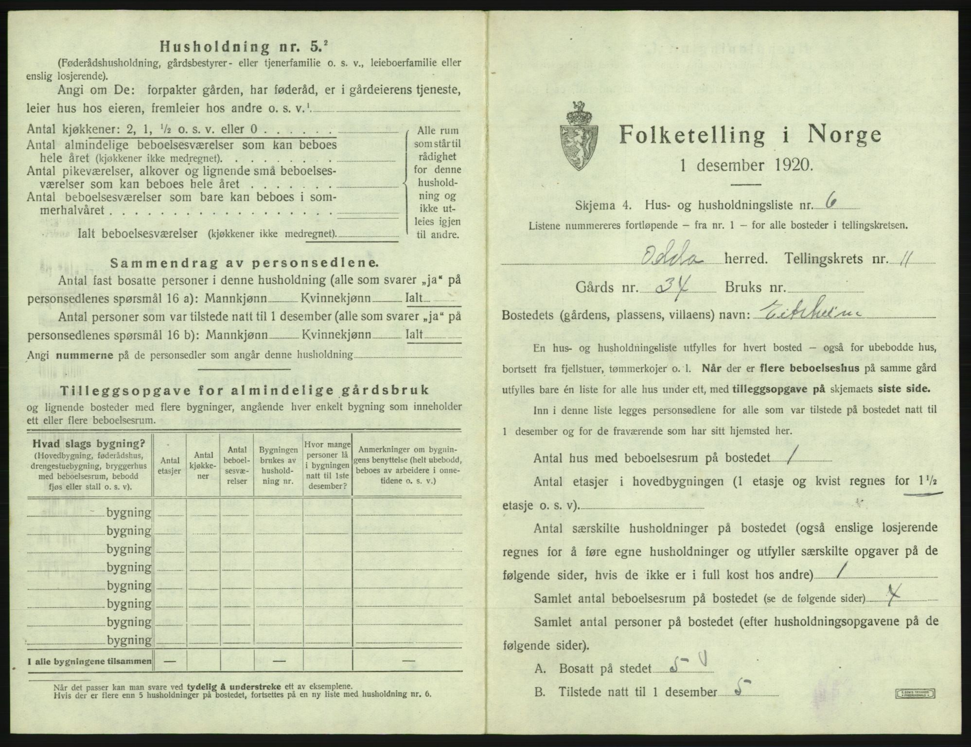 SAB, Folketelling 1920 for 1228 Odda herred, 1920, s. 1023