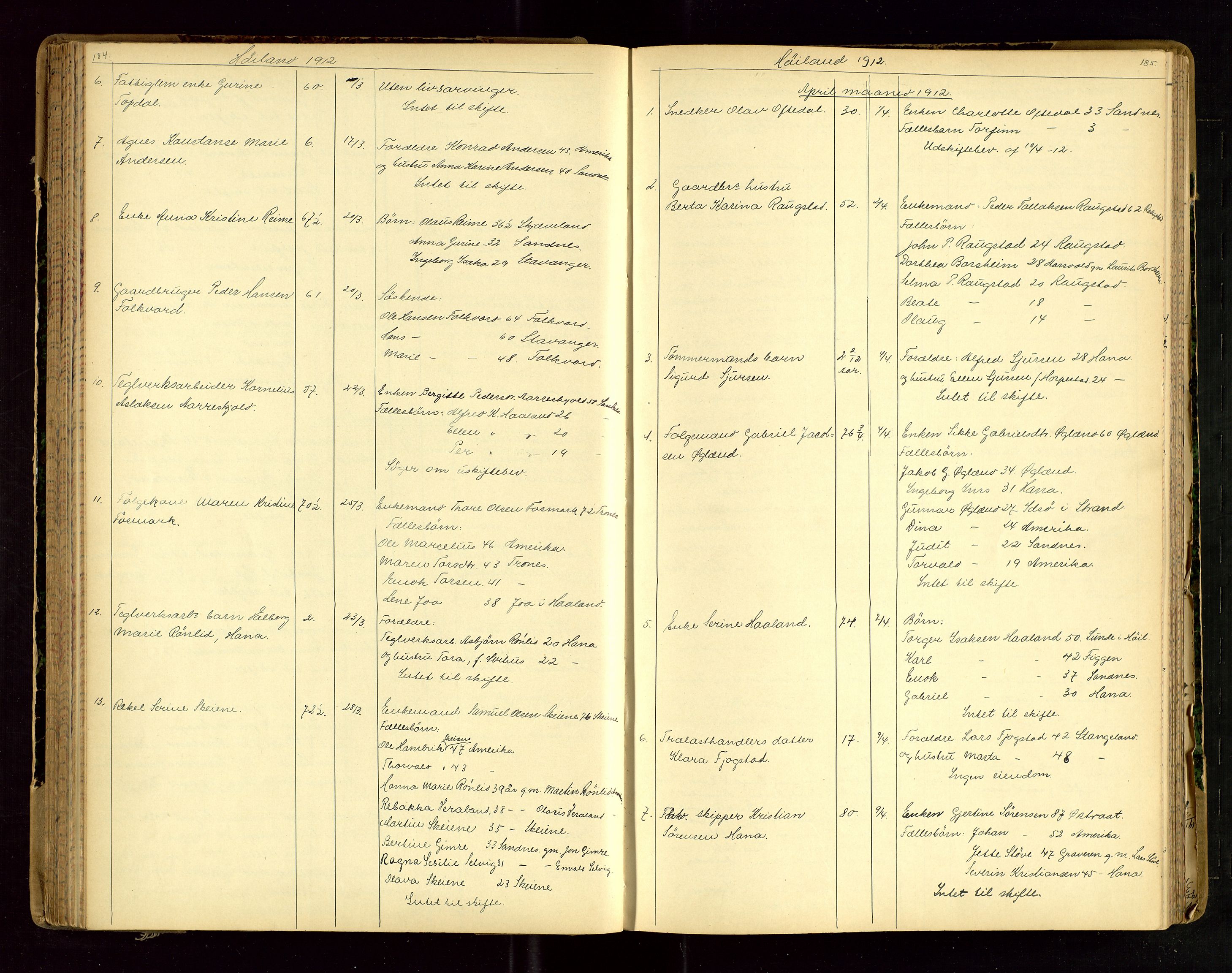 Jæren sorenskriveri, AV/SAST-A-100310/01/5/52/52B/L0003: DØDSFALLPROTOKOLL, 1910-1916, s. 184-185