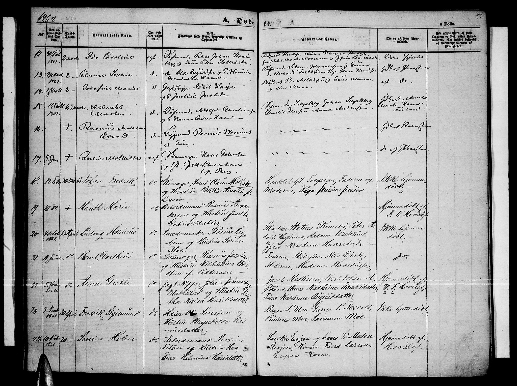 Tromsø sokneprestkontor/stiftsprosti/domprosti, AV/SATØ-S-1343/G/Gb/L0006klokker: Klokkerbok nr. 6, 1857-1866, s. 47