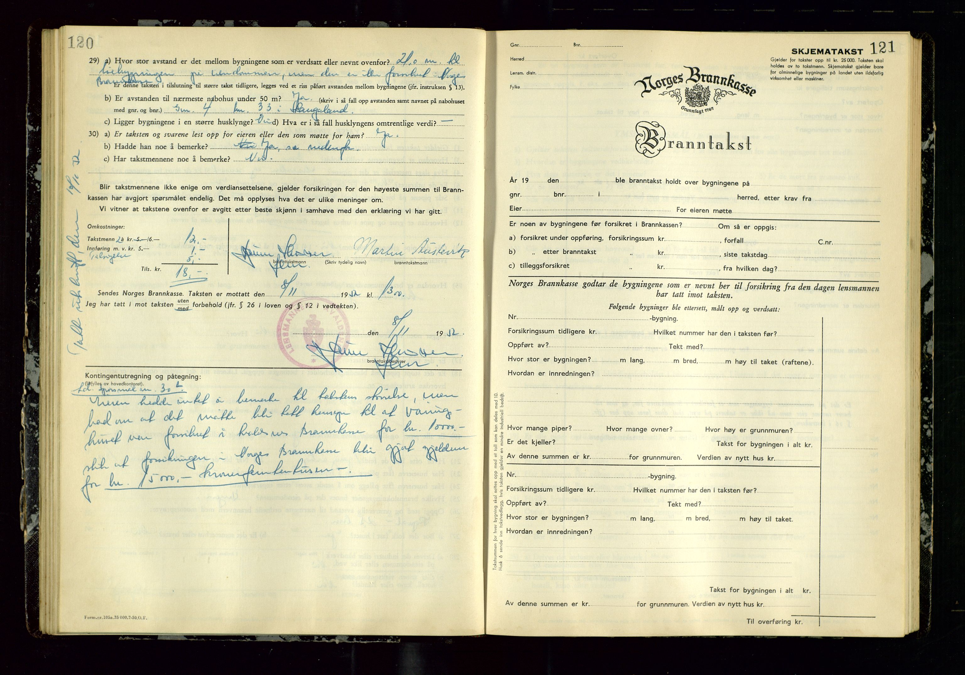 Avaldsnes lensmannskontor, AV/SAST-A-100286/Gob/L0003: "Branntakstprotokoll for Avaldsnes lensmannsdistrikt ", 1950-1952, s. 120-121