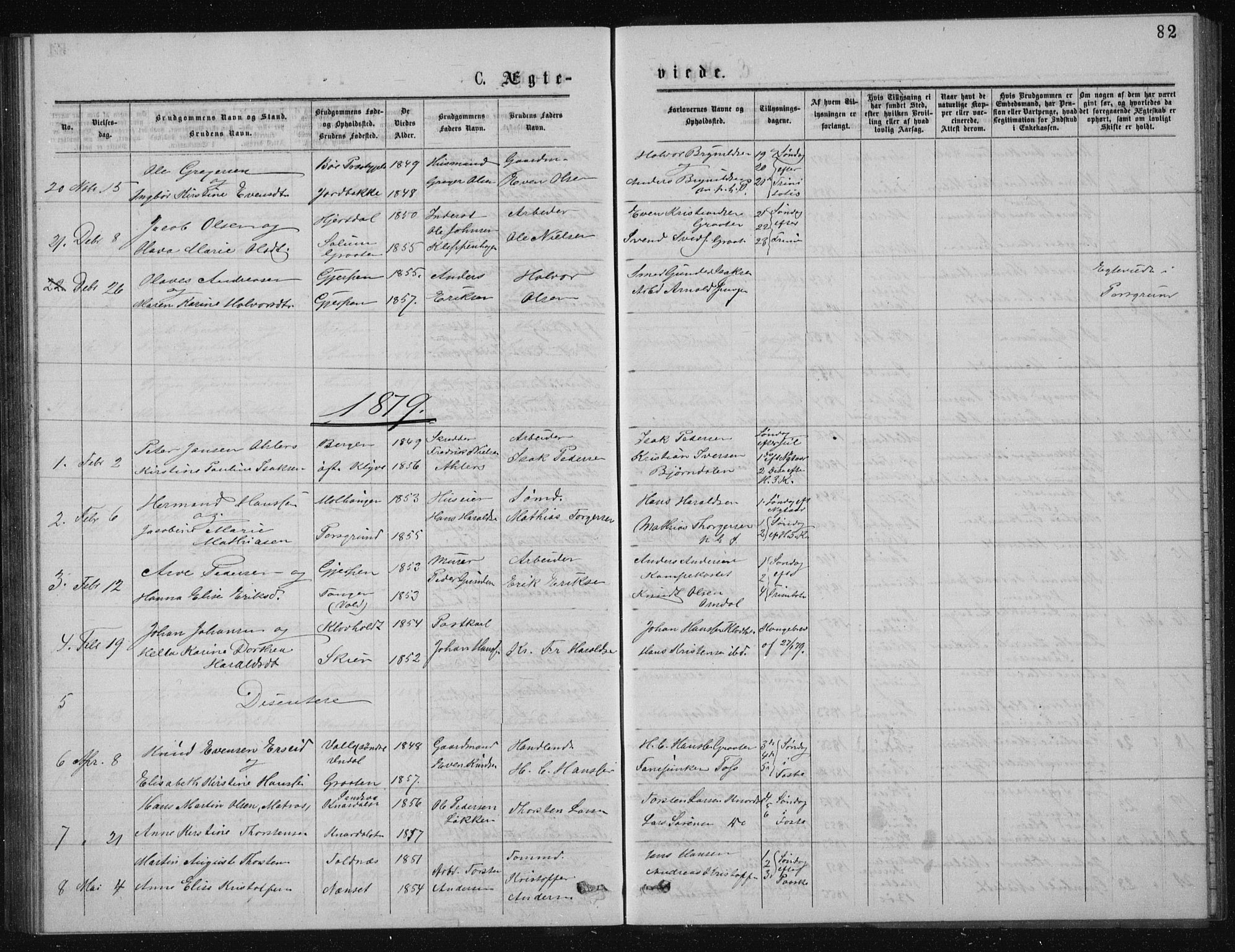 Solum kirkebøker, AV/SAKO-A-306/G/Ga/L0005: Klokkerbok nr. I 5, 1877-1881, s. 82
